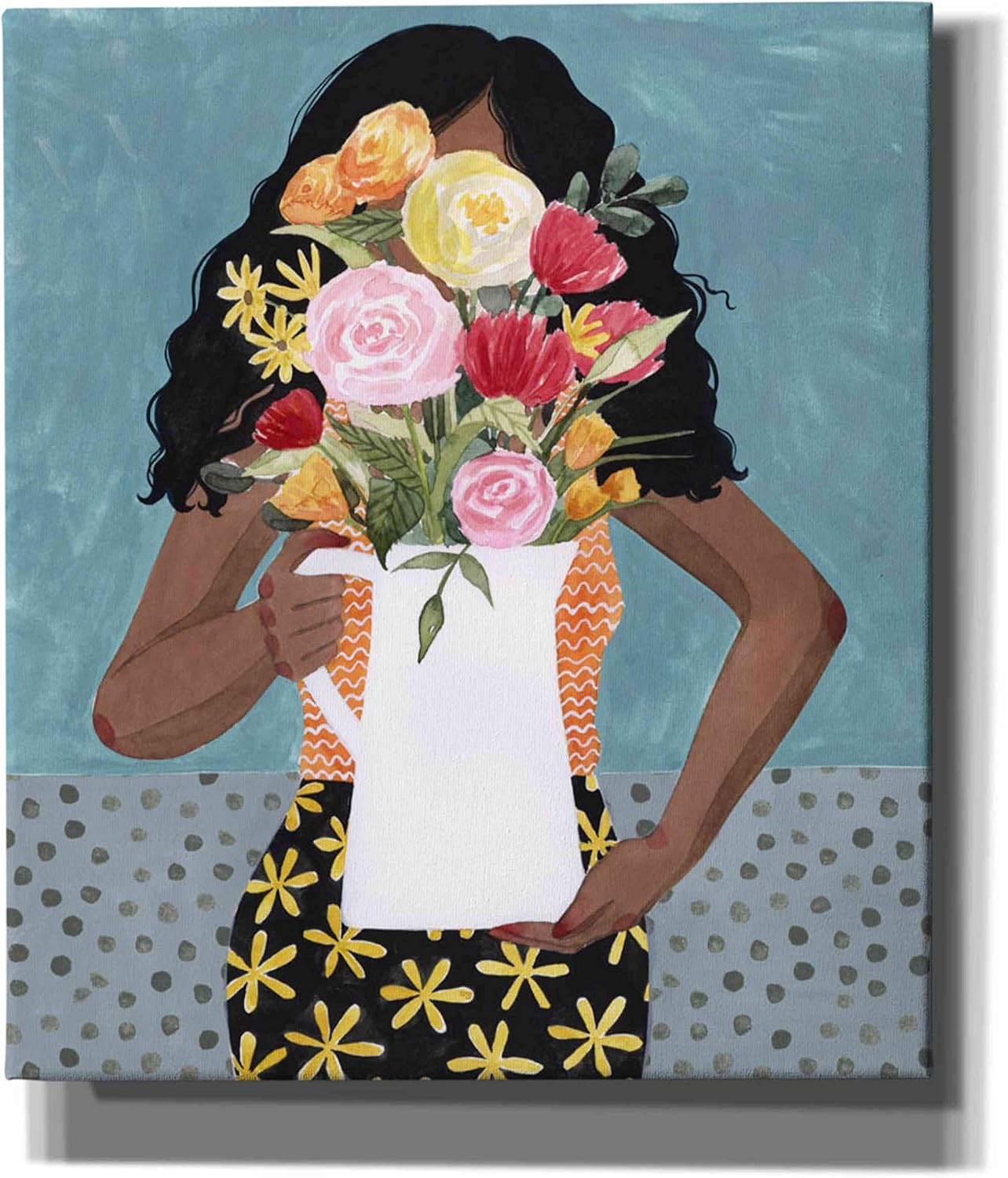 Epic Graffiti 'Flower Vase Girl I' by Grace Popp, Canvas Wall Glass, 26"x30"