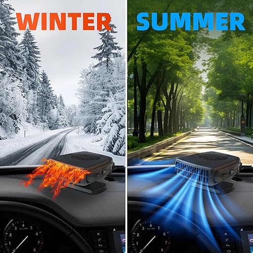Miniatura 7 de Calentador de automóvil, descongelador y desempañador rápido portátil de 12 V 200 W, calentador 2 en 1 y ventilador frío con asa, enchufe al