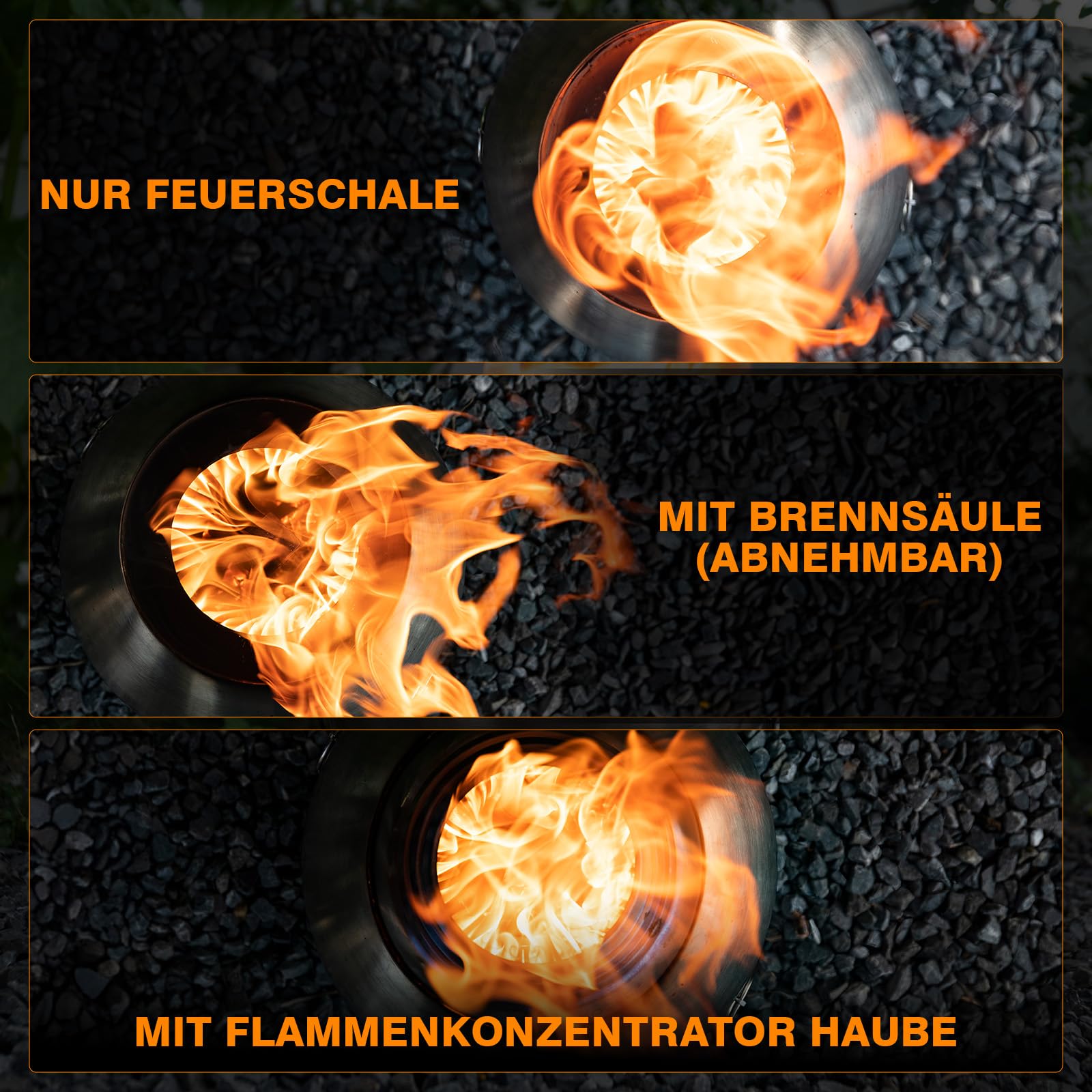 CHANGEMOORE Rauchfreie Feuerschale Ø29cmmit Dreifachverbrennung 150% Effizienz, Kugel-Feuertonne mit Holzvergaser & Aschelade für 360° Wärme, Garten, Terrasse, Camping (Raucharm & Tragbar), Grill