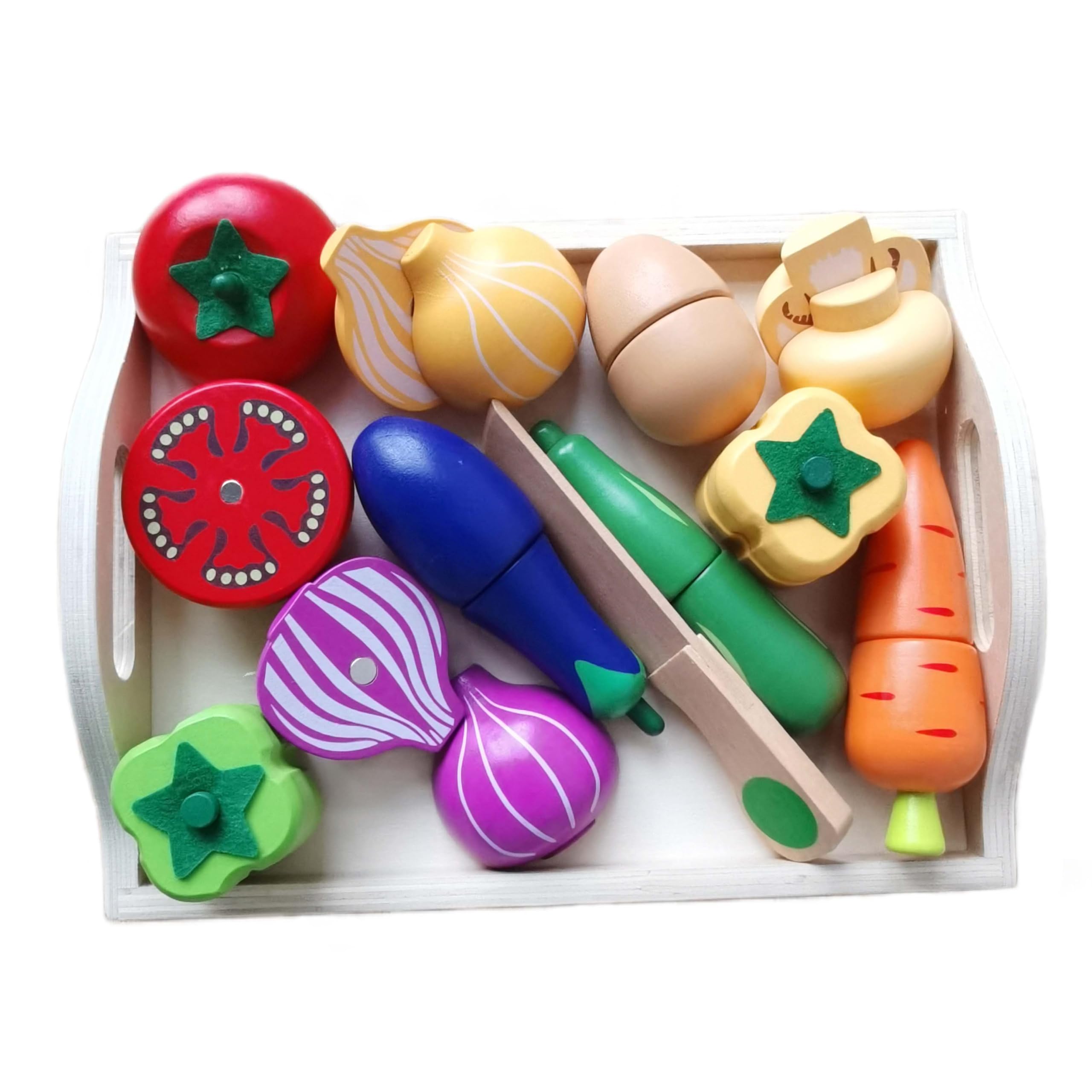 BEACENOV Wooden Play Food Toy for Toddler,Kids Kitchen Play Food Set,Play Kitchen Accessories,Pretend Play Toy Food Set,Toddler Montessori Educational Toy for Boys Girls Gift,Cutting Fruits Vegetables