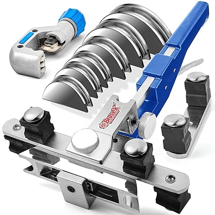 Bravex Tubing Bender Pipe Tube Bender Kit Refrigeration Ratcheting Hand Tool 1/4 to 7/8 Inch with Tube Cutter/Deburring Tool for HVAC Refrigeration System Maintenance