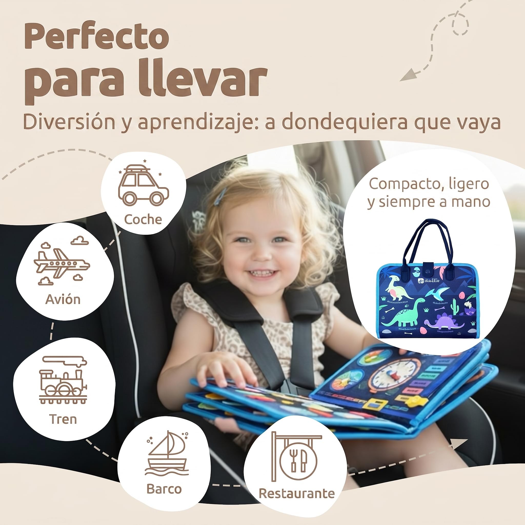 Mallie® Montessori Busy Board en Español para 1 2 3 años con Juego de rol y Marionetas – Busy Board, Libro Montessori 1 Año, Busy Book, Libro Sensorial Bebe 1 Año, Libro Montessori 2 Años