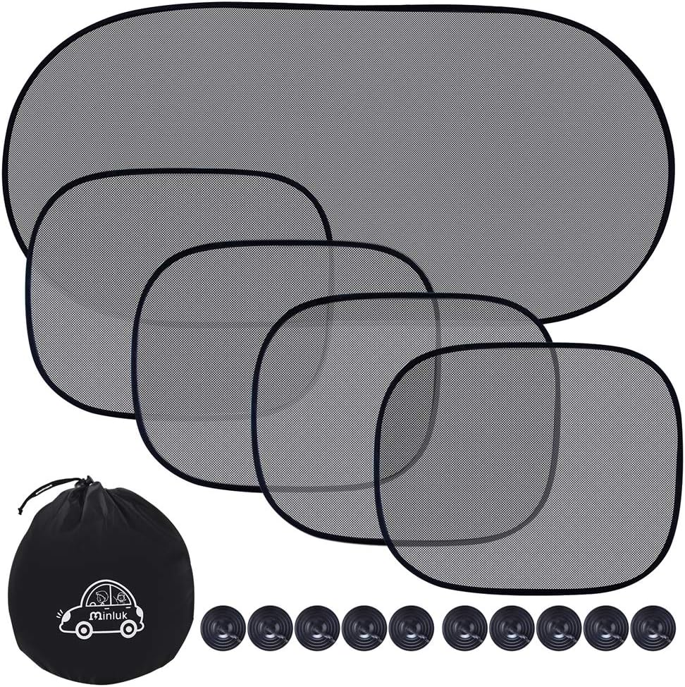 Car Sun Shade for Side and Rear Window (5 Pack), UV Protection Rear/Side Window Sunshade Mesh Back Car Window Visor with Suction Cup Blocks Glare and UV Rays Sun Protector for Children Baby Kids Pets