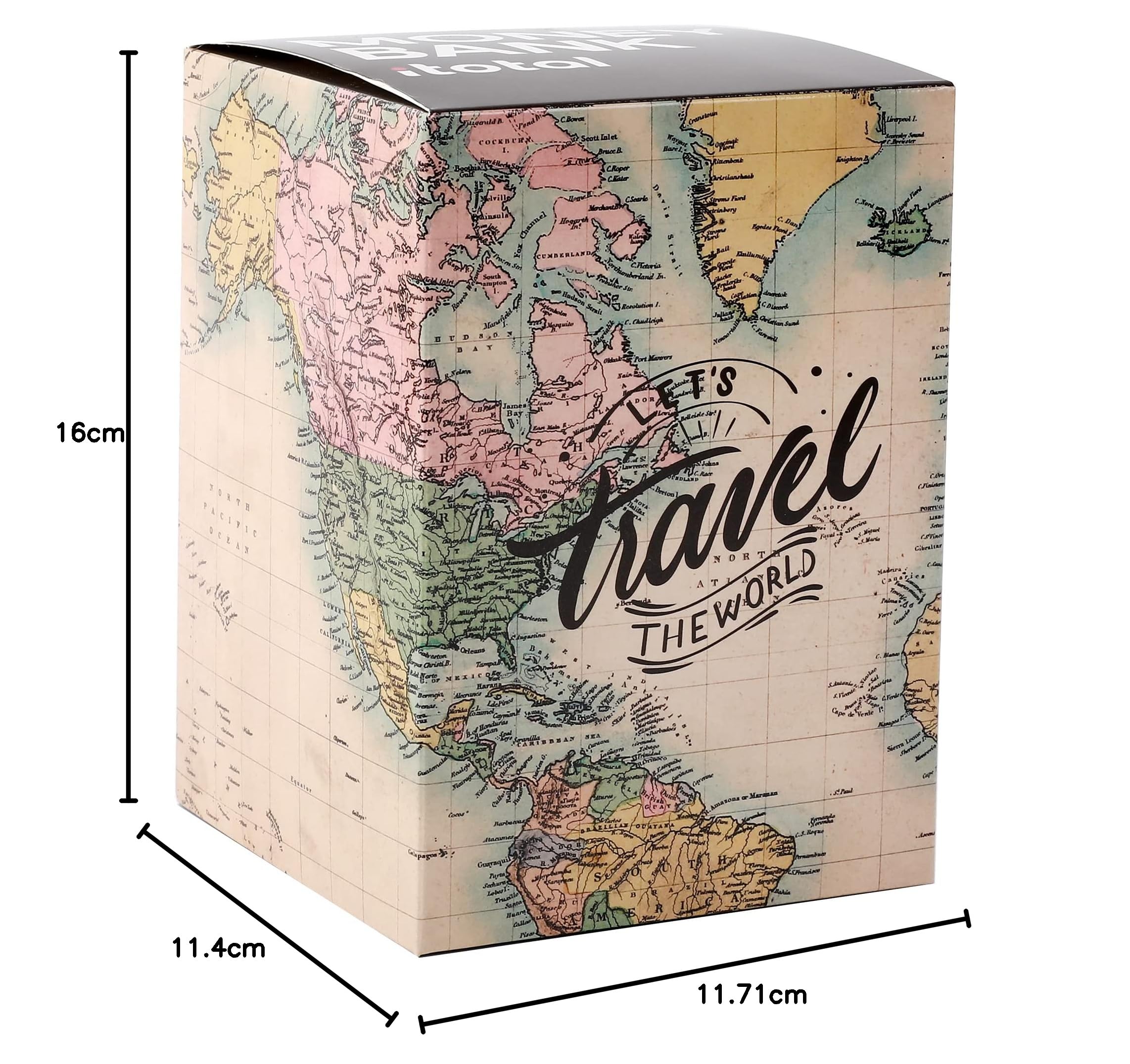 I-TOTAL® Hucha Divertida con candado y Llave, Hucha de Metal con Cierre (Old Map)