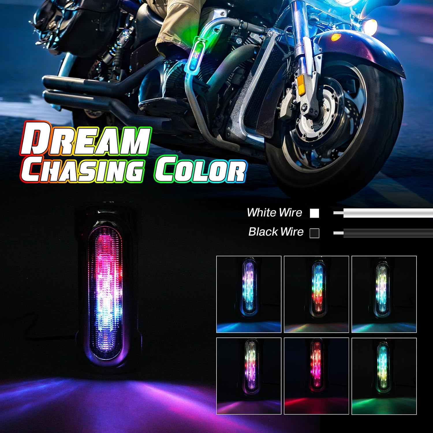 OPP ULITE Motorcycle Highway Bar Lights Switchback Dream Chasing Color & White Light & Amber Turn Signal Light Bars for 1-1/4 inch Driving Crash Bar Touring Driving Lights Bikes, Silver-2PC
