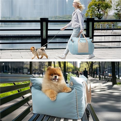 Miniatura 7 de Lesure Asiento de automóvil para perros pequeños - Asiento elevador suave para perros con bolsillo de almacenamiento y correa de seguridad con clip