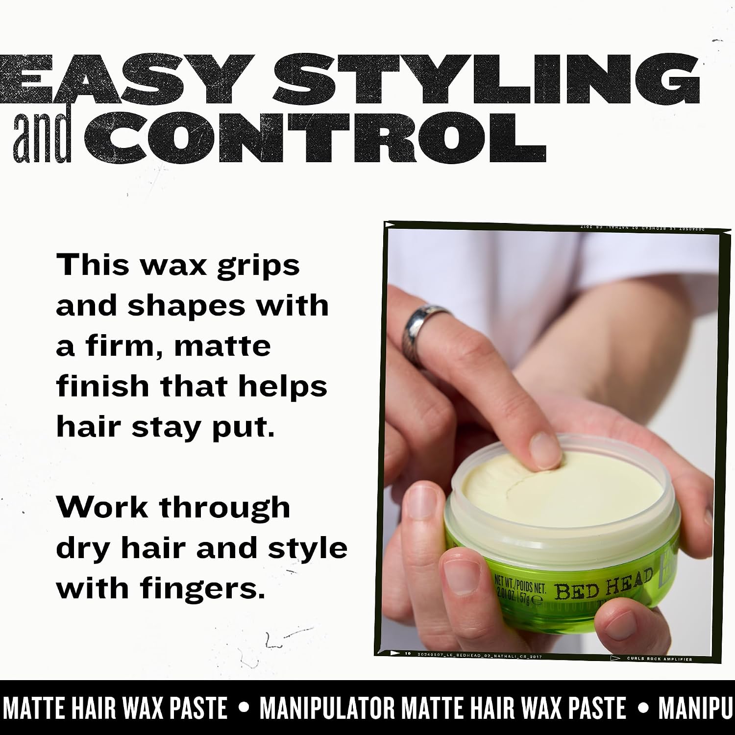 TIGI Bed Head Manipulator Hair Putty & Wax Bundle – Firm to Strong Hold Hair Pastes for Frizz Control, Anti-Humidity, Tropical Fruit Fragrance, 2.01 Oz Ea