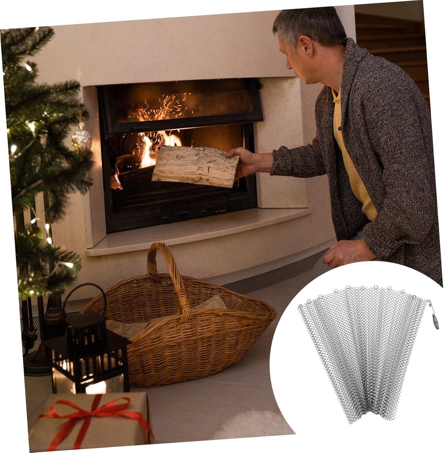 2pcs Black Metal Fireplace Screen Curtains Mesh Panels Xin Fire-Resistant Rustproof Hearth Accessory Iron Mesh Fireplace Covers