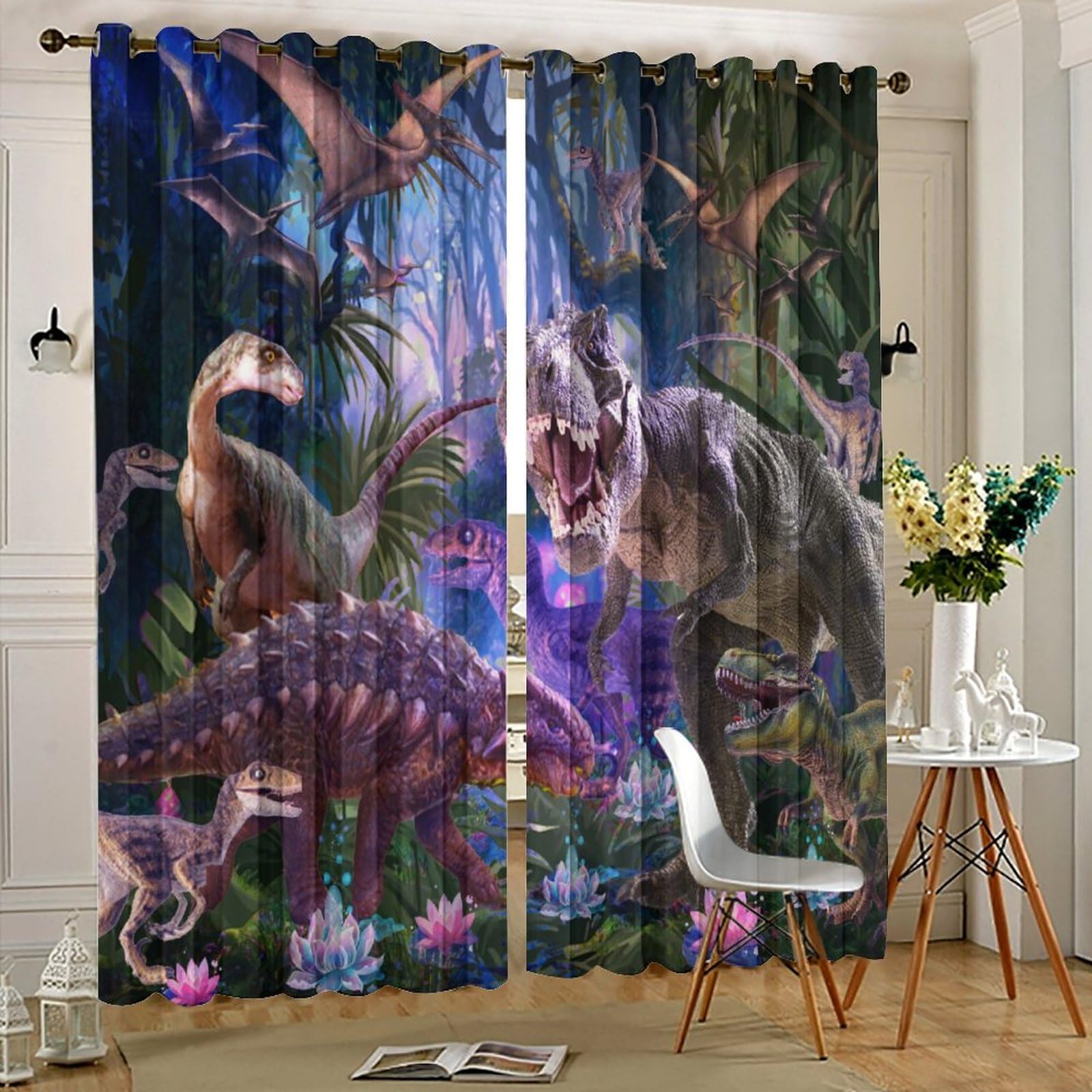 Cortinas De Dinosaurio Para Dormitorio De Niños, Cortinas