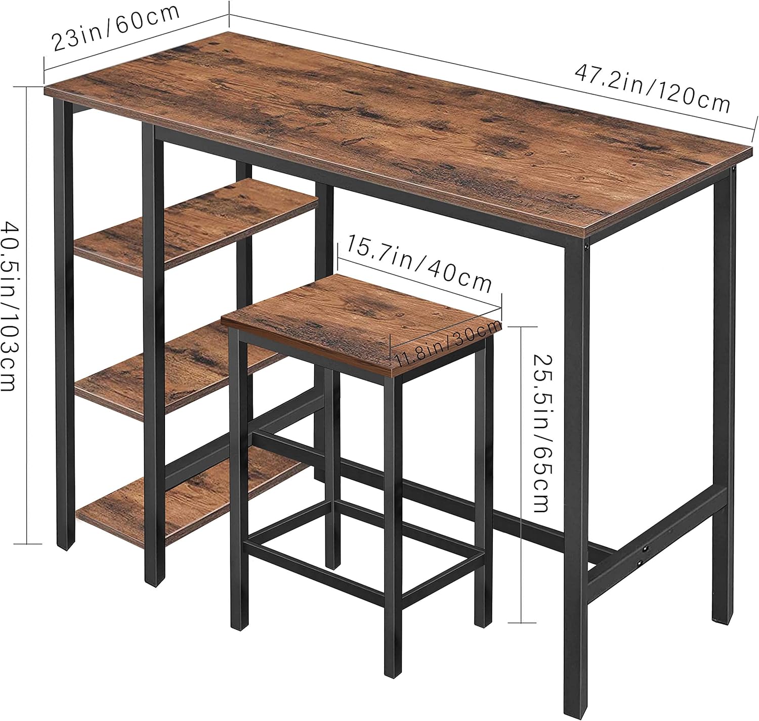 Dimensions of the VEIKOUS Bar Table Set.
