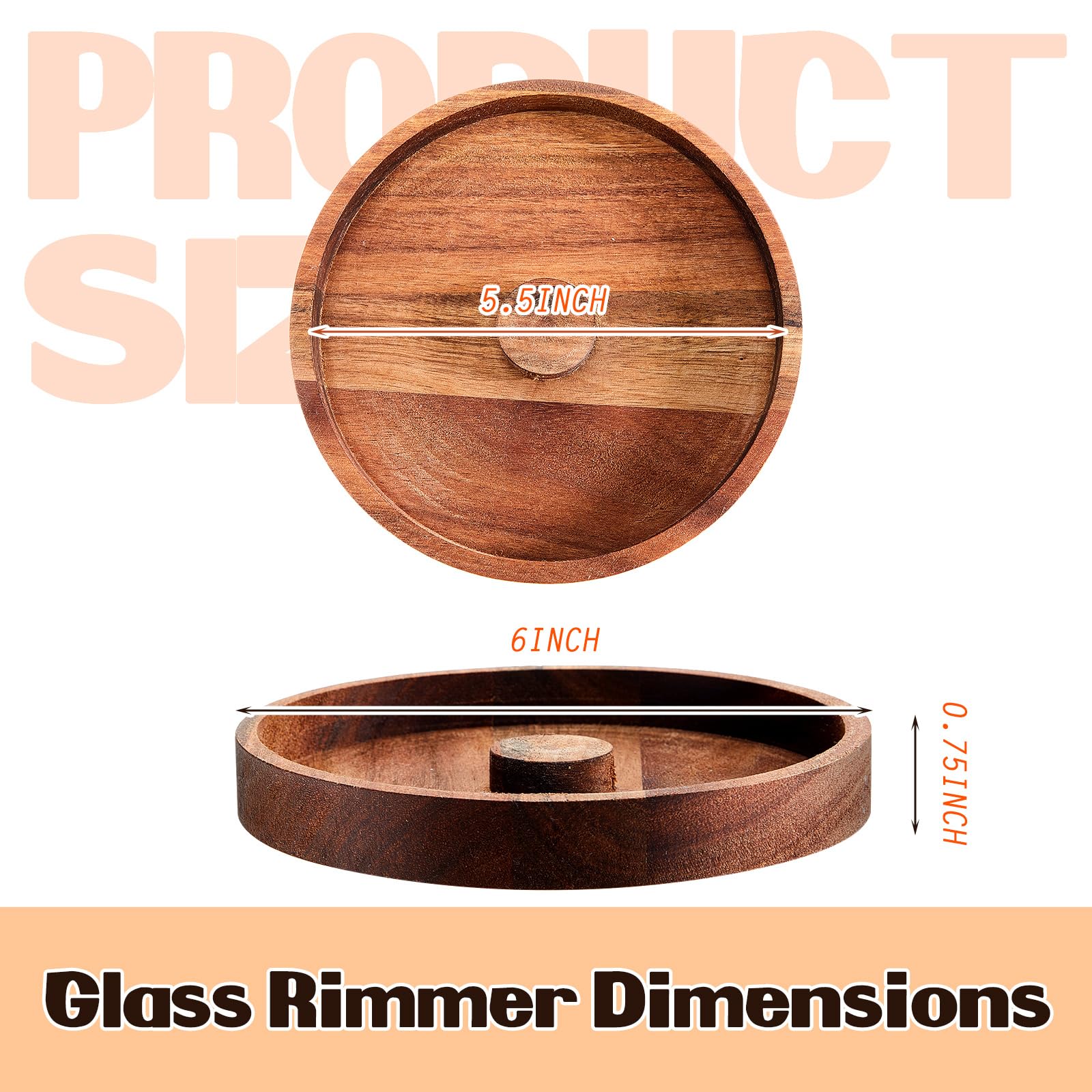 Ziliny 4 Pcs Acacia Wood Margarita Salt Rimmer Set Glass Rimmer with Lid Home Bar Accessories Rimming Salt Rimmer Plate for Sugar Drinks Cocktails Bartender Tool Kit Party Restaurant, 5.9