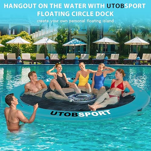 Miniatura 4 de Hamaca de agua inflable flotante de 8 x 8 pies, balsa flotante de agua para lago, barco, piscina, océano, perros adultos y niños, con soporte para