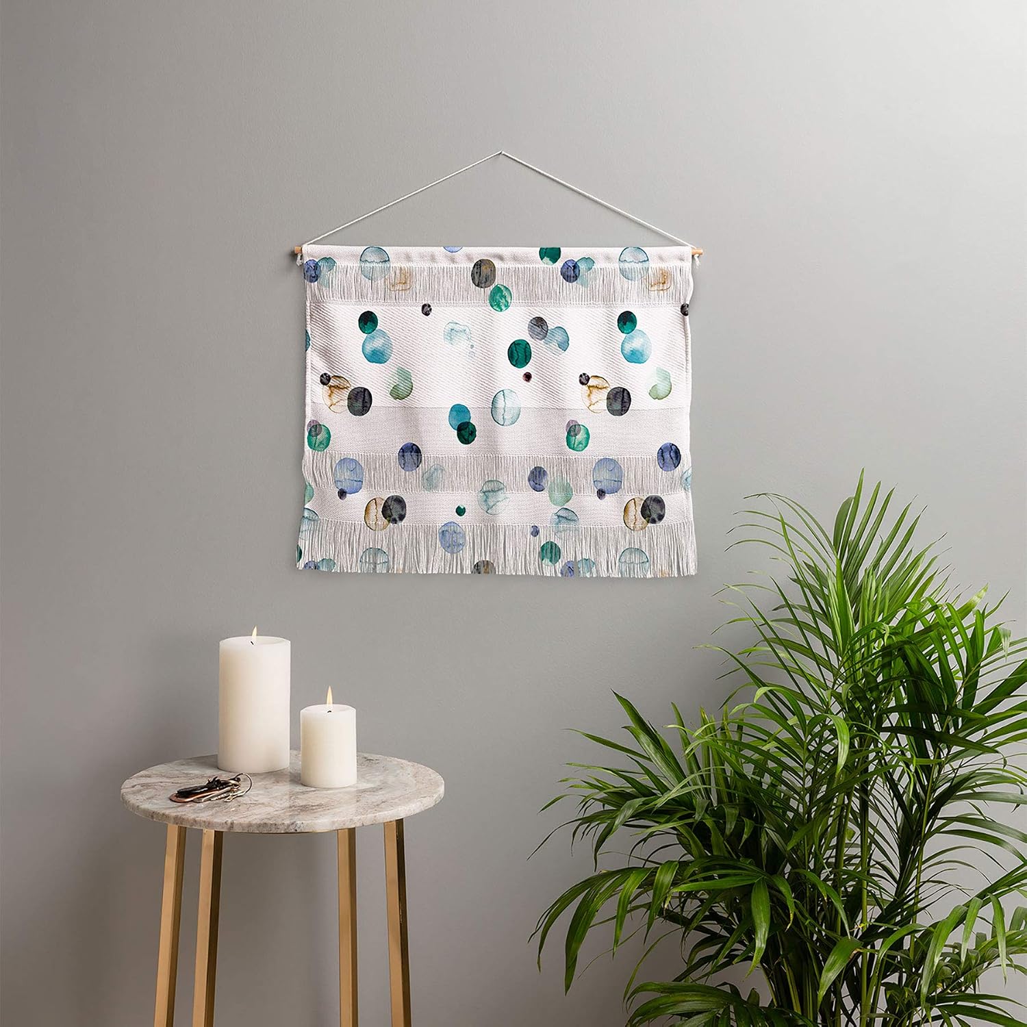 Deny Designs Polka Dots Blue Ninola Designs Fiber Wall Hanging, Small Landscape (22” x 16