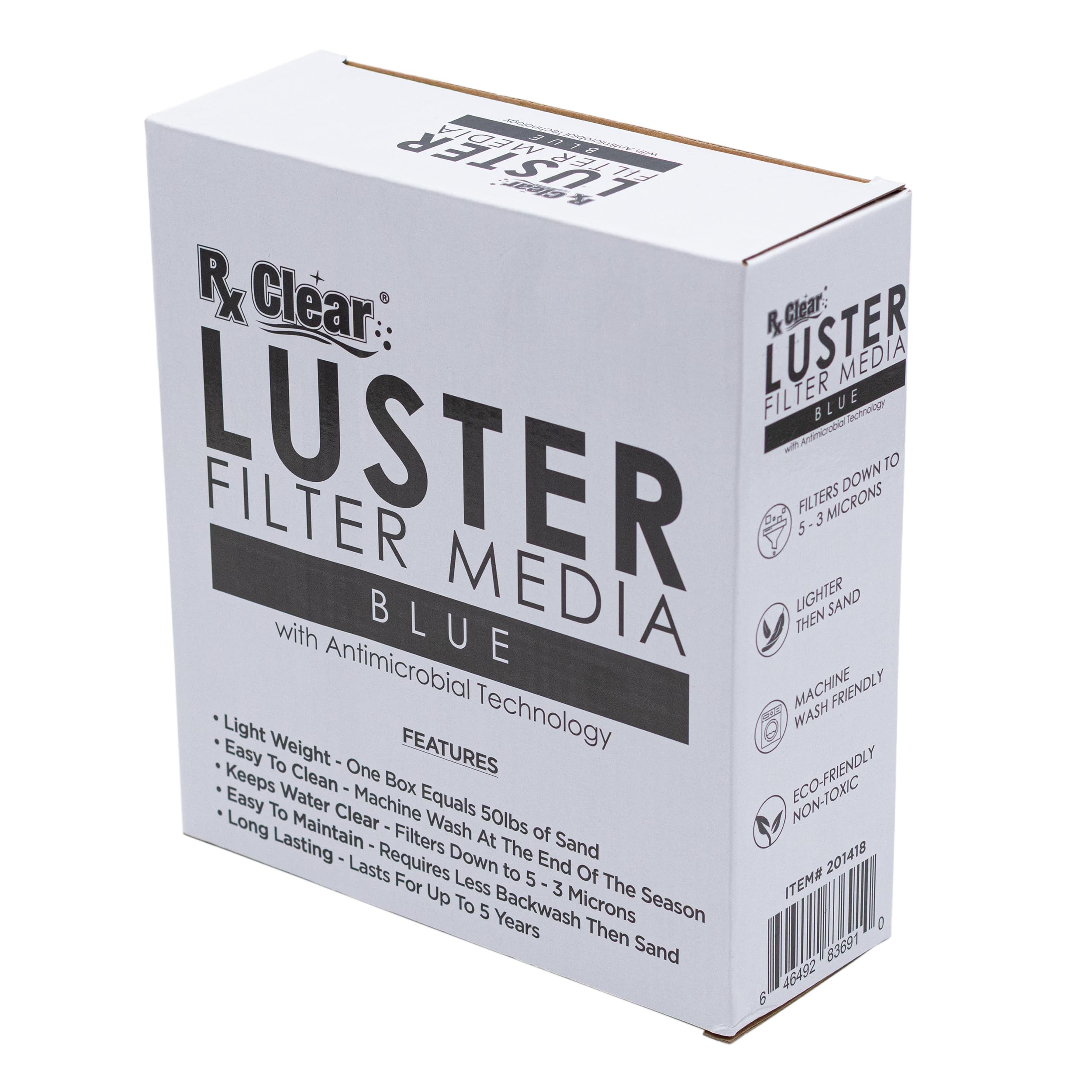Rx Clear Blue Luster - Filtro para filtros de arena de piscina, alternativa a la arena y al vidrio filtrante, tecnología especial que ayuda a mantener las piscinas limpias, dura varias estaciones,