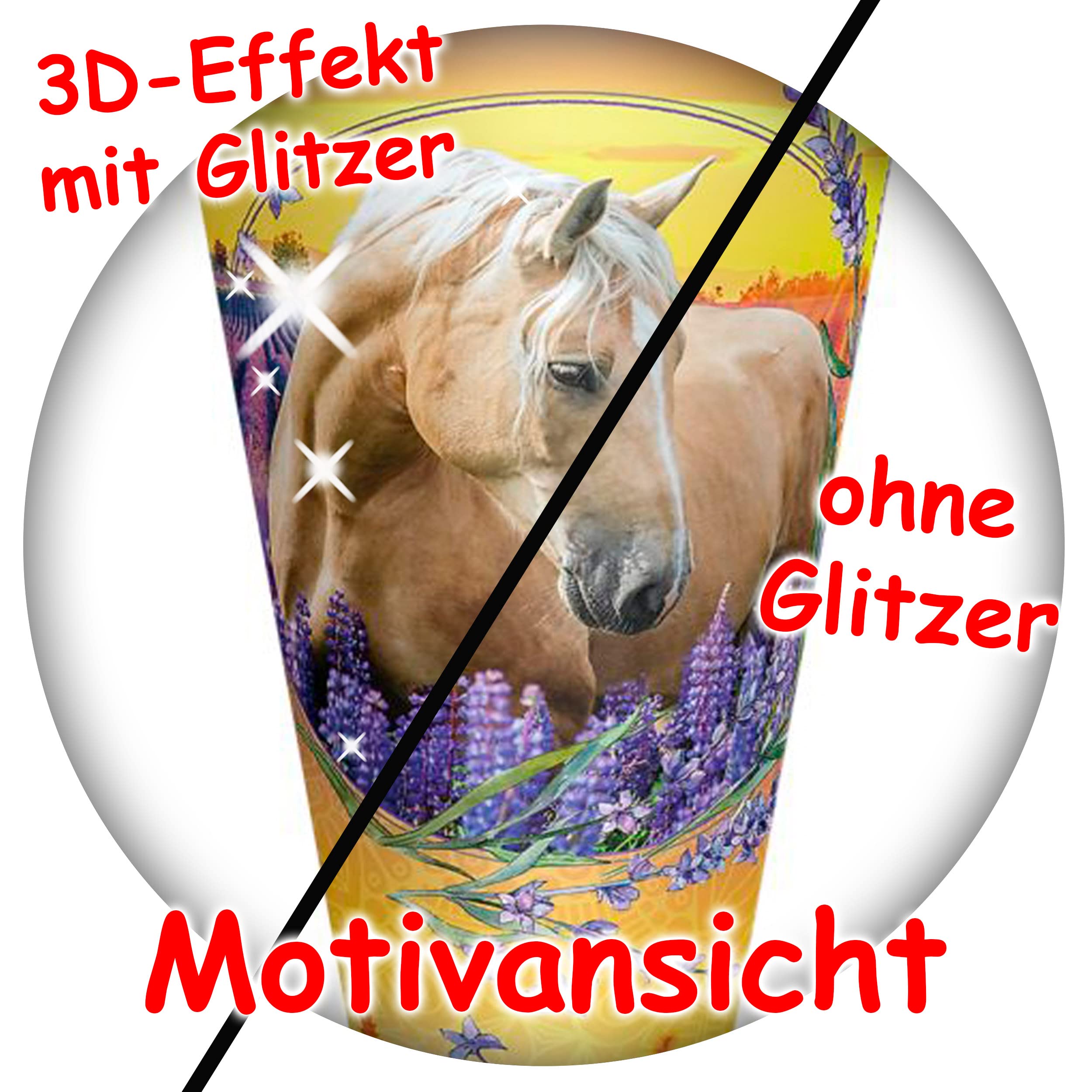 alles-meine.de GmbH Schultüte mit Glitzer - Effekt ! Pferdeträume/Pferd mit Blumen 35-85 cm Größe wählbar mit Holzspitze inkl. komplette Füllung + Name + Bänder S..