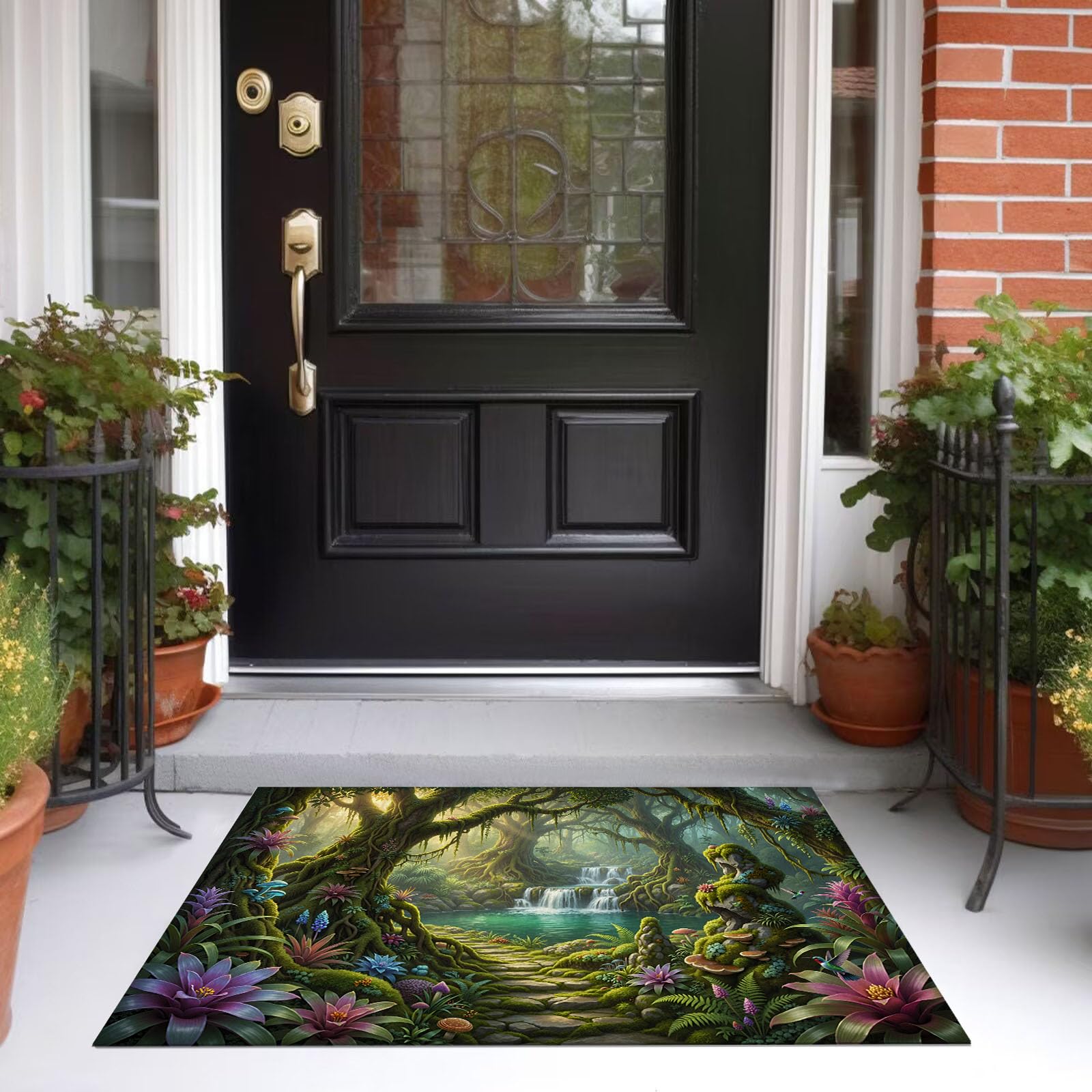 Paillasson de forêt magique 60x90 cm vert tapis lavable chic