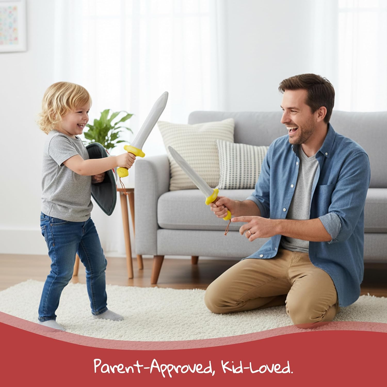 June Garden 4 PCs Little Knights Sword and Shield Playset - Safe Plush Soft Pretend Play Weapons - Gifts for Kids - 2 Swords and 2 Shields Set