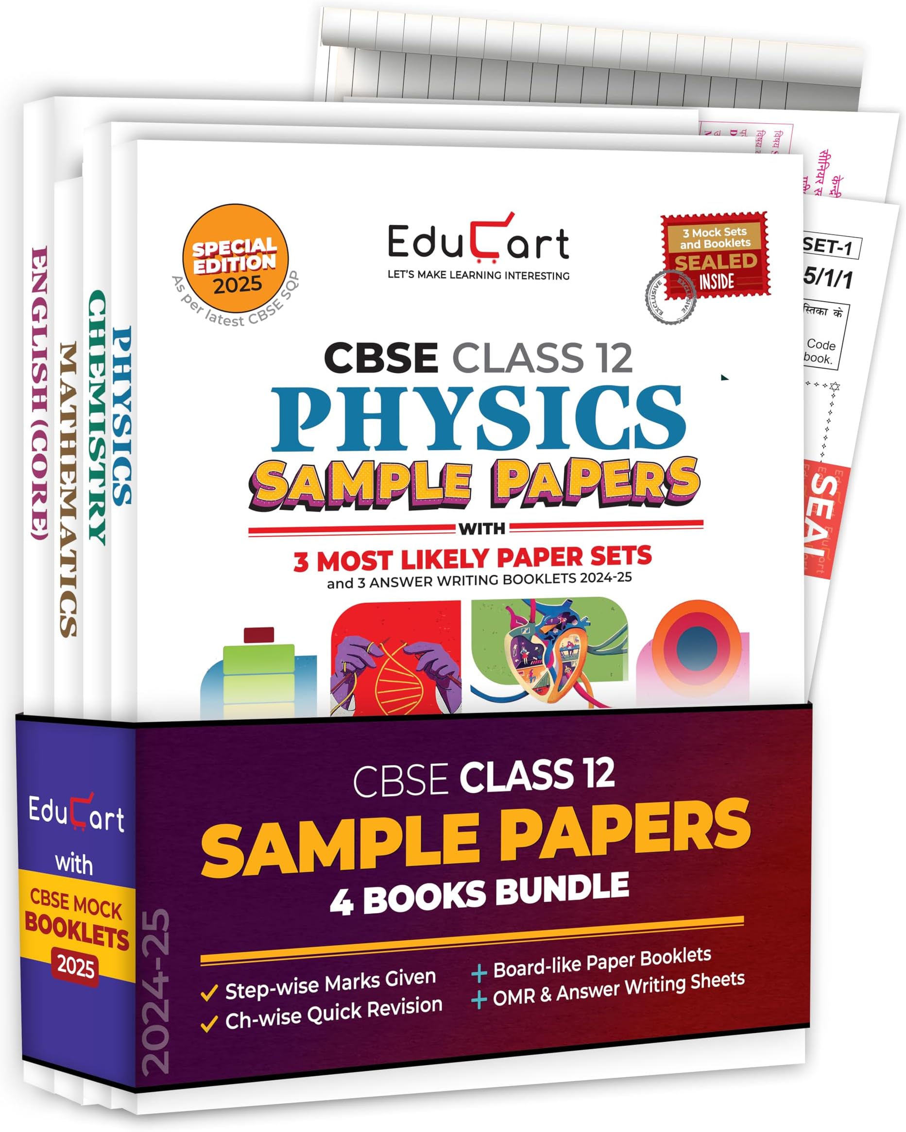 Educart CBSE Sample Question Papers Class 12 Physics, Chemistry, Mathematics, & English (Set of 4 Books) For 2025 Exam Product Bundle – 8 September 2024