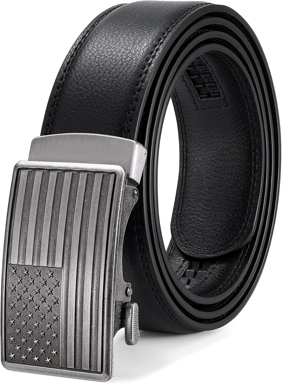 Ratchet Belts for Men with Automatic Slide Buckle, Adjustable American Flag Leather Belt for Men Dress and Casual