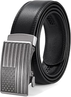 Ratchet Belts for Men Leather with Adjustable American Flag Buckle