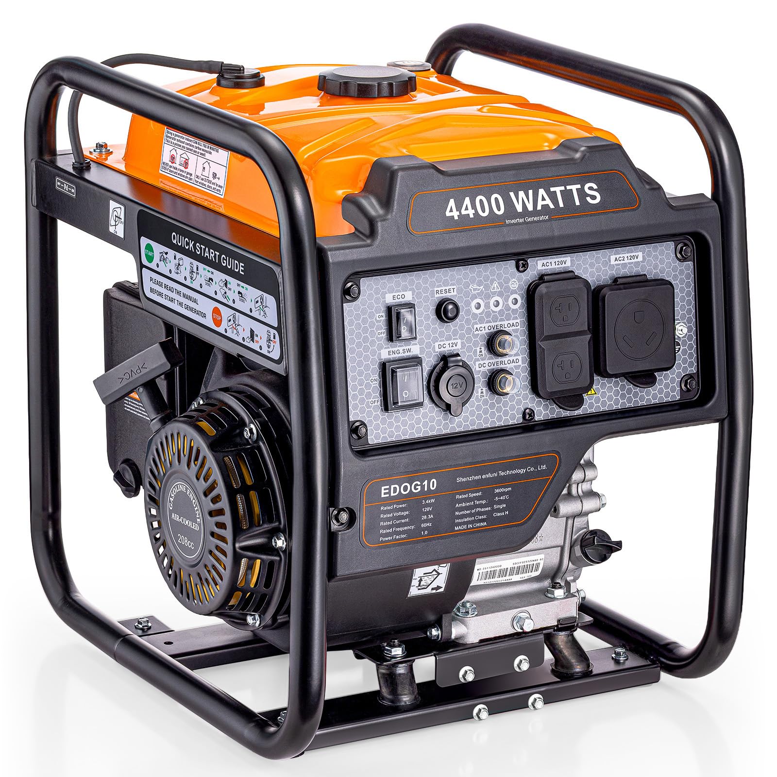 4400-Watts Portable Inverter Generator, Open Frame Generator, Gas Powered, RV Ready, ECO Mode, Fuel Gauge, 30A Outlet, EPA Compliment - 2