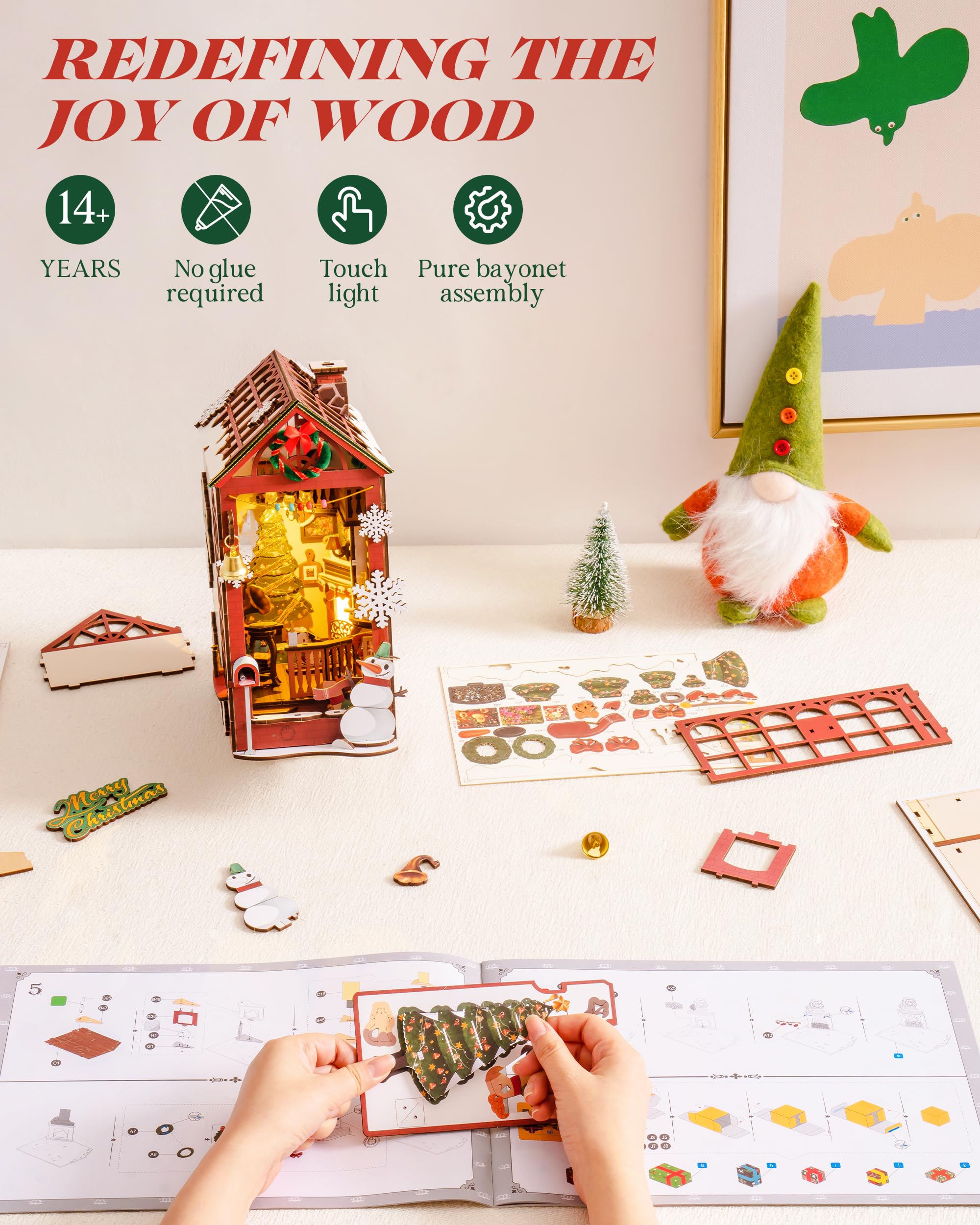Rolife Book Nook Kit Maison Miniature à Construire Diy Maquette Adulte avec LED Lumières Décoration de Bibliothèque Christmas Street Booknook Puzzle 3D Bois Serre-Livres Diorama Idée Cadeau TGC07