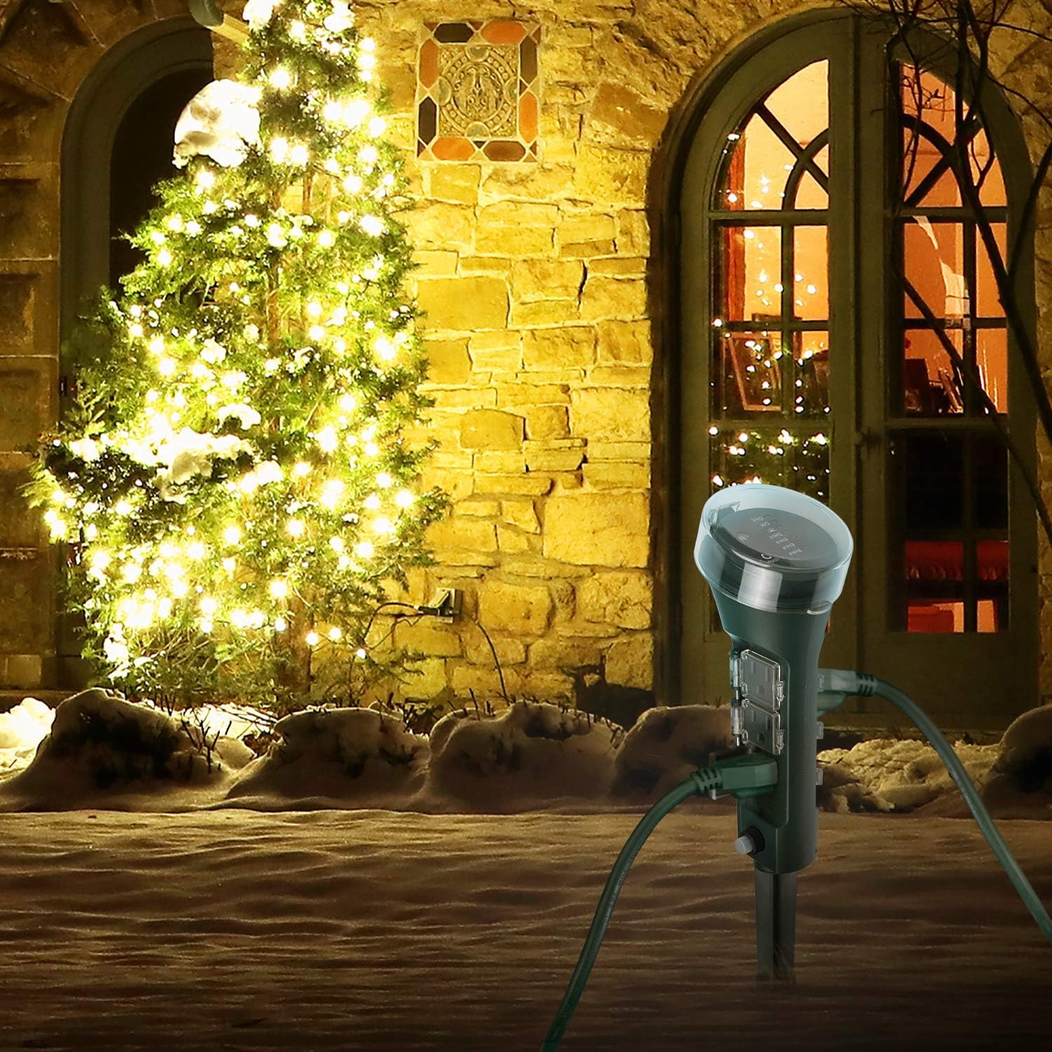 BN-LINK Outdoor Power Strip Yard Stake Timer, Photocell Dusk Till Dawn, or On at Dusk & 2, 4, 6, 8 Hour Countdown, 6 Grounded Outlets 6 ft Cord Weatherproof 1875W/15A ETL Listed - 