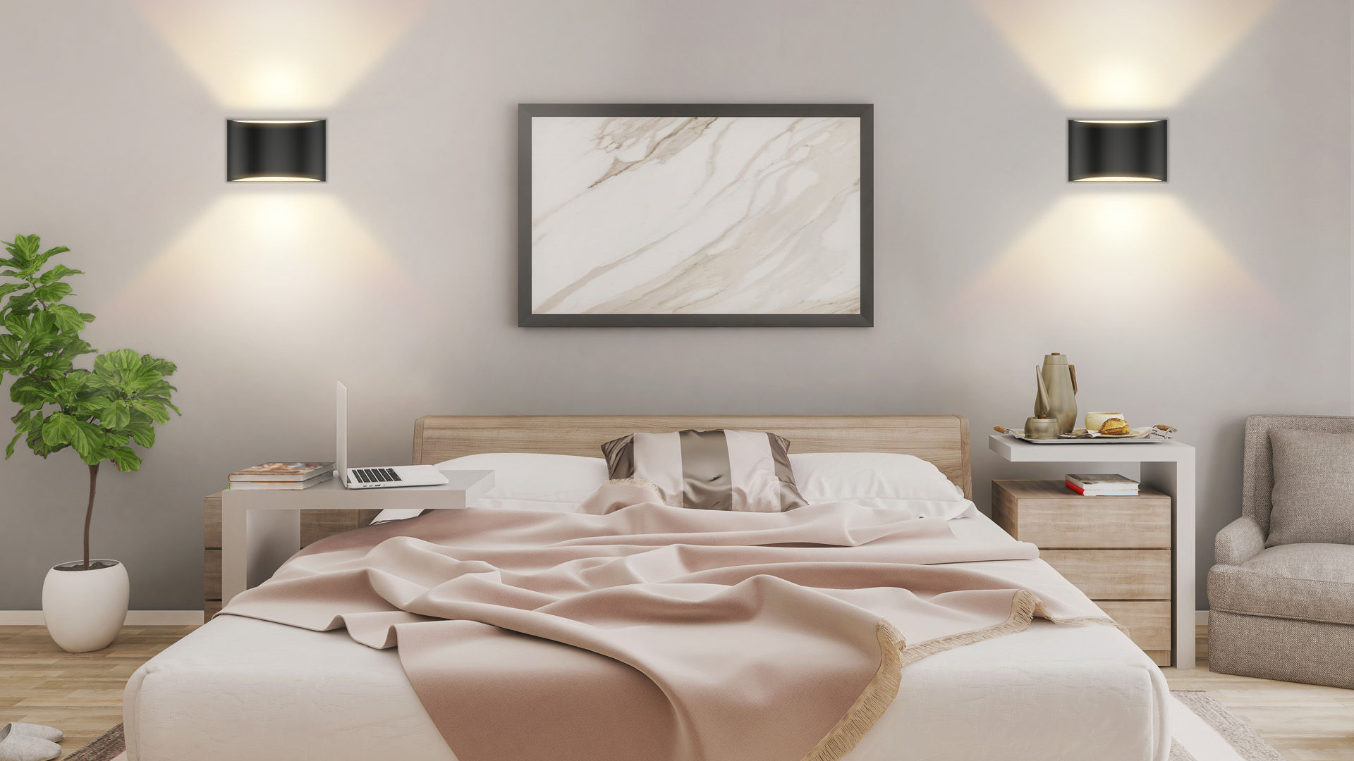 Image of Wall Sconces Set of Two | Modern LED Indoor Wall Lights,Up and Down Wall Mount Light,Aluminum,Hardwired,Dimmable, Warm White 3000K, 1400Lm
