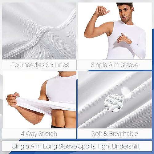 Miniatura 3 de Koalarun Camiseta de compresión de baloncesto para hombre, con un brazo, manga larga, atlética, deportiva, entrenamiento, capa base