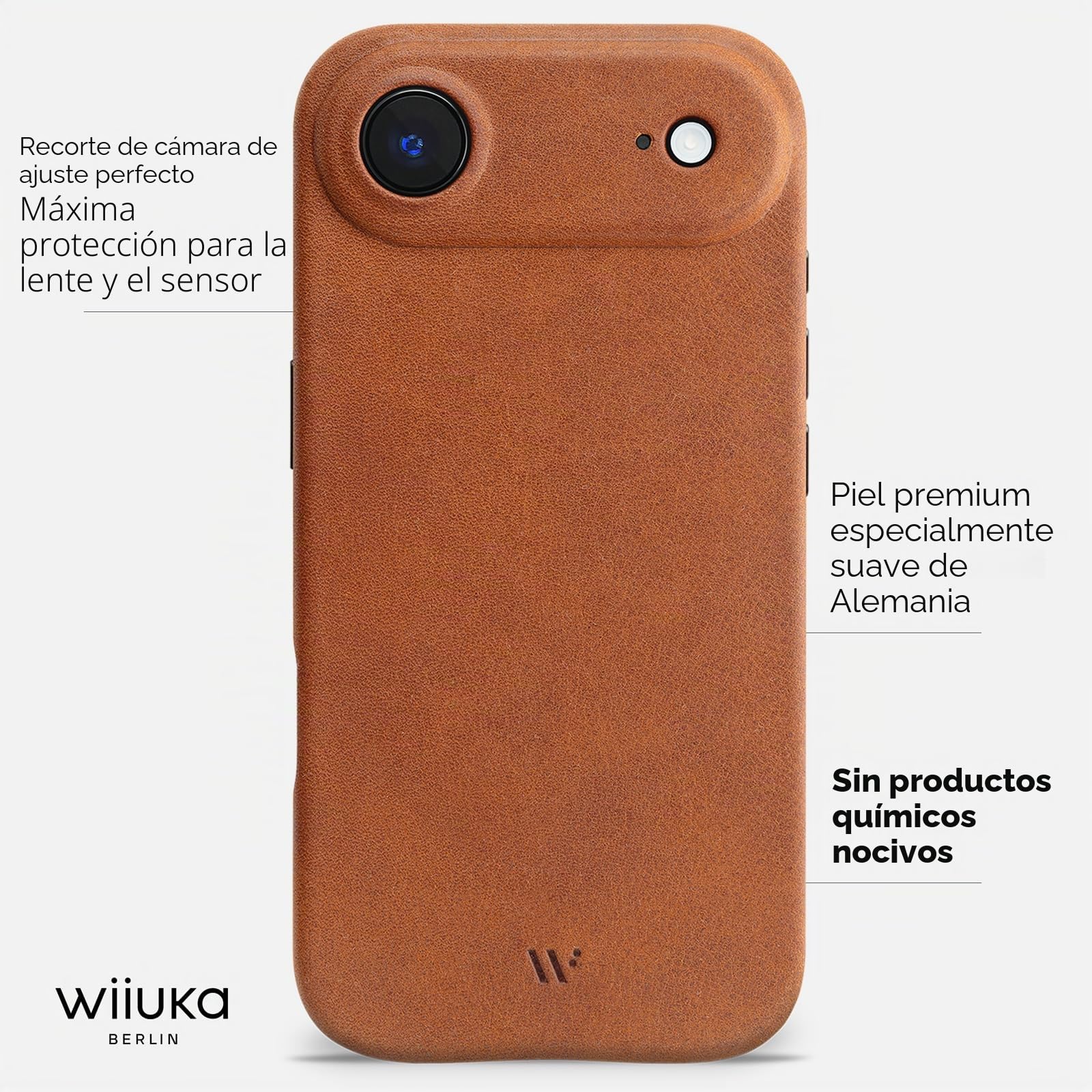 WIIUKA Funda para iPhone Air, piel de Alemania, funda de piel extrafina, funda premium para teléfono móvil, Case, Qi, skiin more, vintage coñac