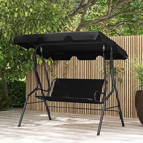 Miniatura 2 de RELAX4LIFE Silla de columpio para porche para 3 personas, columpio para exteriores con toldo ajustable, cojín extraíble y soporte de marco de metal,