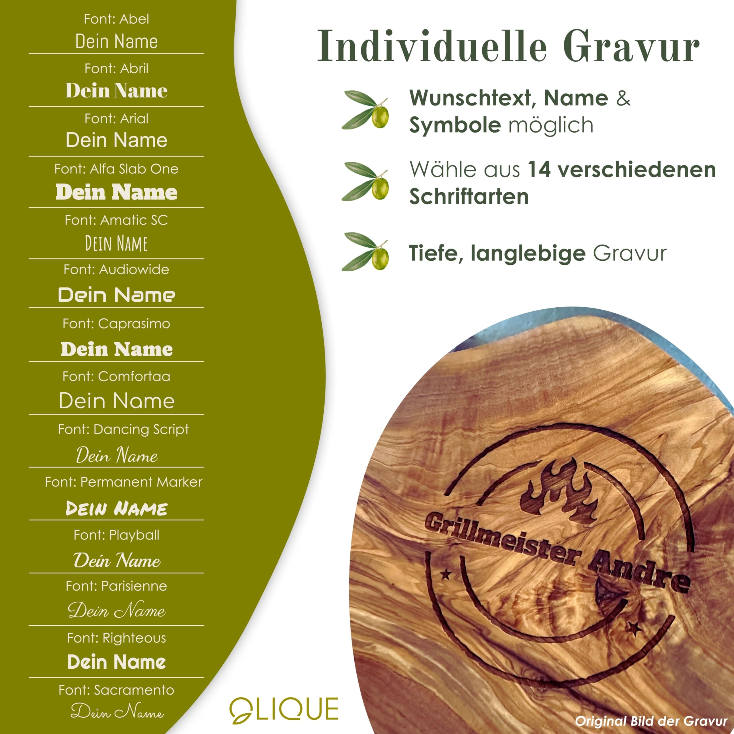 Saunakelle aus Olivenholz mit Gravur - Personalisierbare Aufgusskelle langlebig & hitzebeständig - Sauna Zubehör Saunalöffel Geschenkidee (Mit Gravur, 30 cm)