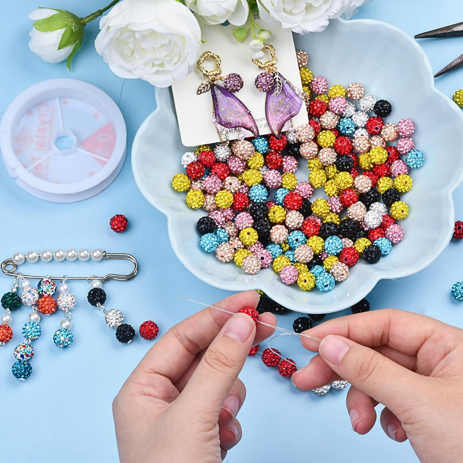 120pcs 10mm Rhinestone Clay Beads, Polymer Fancy Bling Beads for Baseball Necklace Bracelet Shamballa Disco Sparkly Jewelry Making-Yellow - Image 2