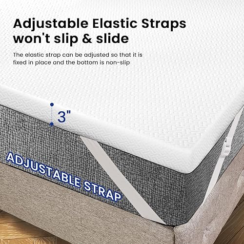 Miniatura 5 de Cubrecolchón de 3 pulgadas de espuma viscoelástica con infusión de gel tamaño king, cubrecolchón refrescante con funda removible y lavable,