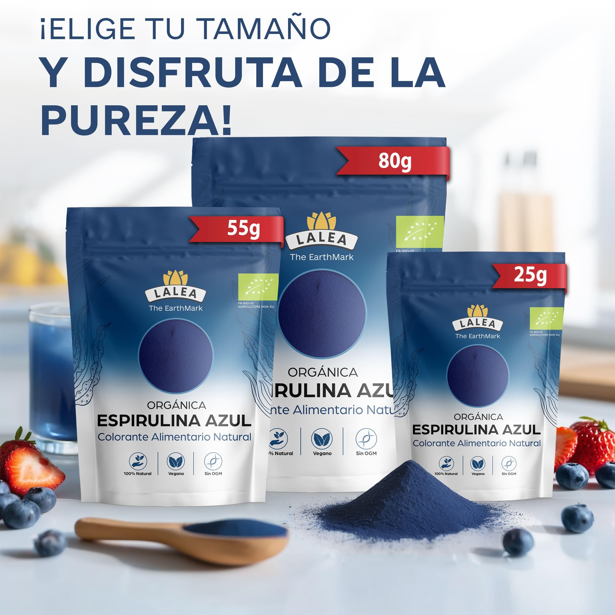 LALEA Espirulina Azul Ecológica en Polvo 55g – Spirulina Azul – Blue Spirulina Powder (Ficocianina) – Vegan Colorante Alimentario Natural (E18) – Para Smoothies, Bebidas, Postres, Repostería