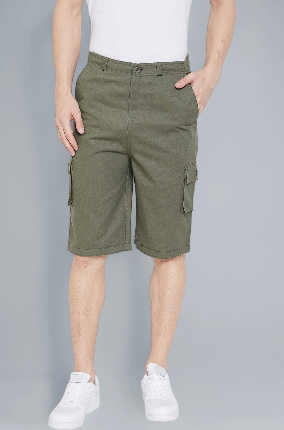 Green Color Cotton Men's Shorts(HYPM002805)