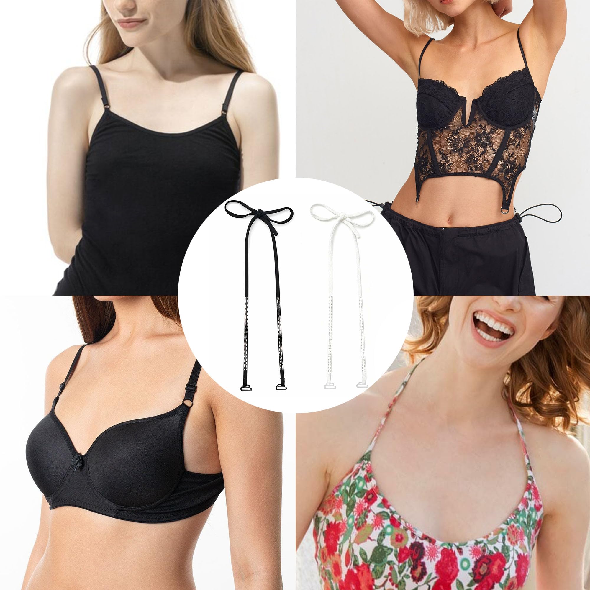 ZAHD 2 Paires Soutien Gorge à Bretelles en Strass Paillettes réglables Dames Remplacement Brillant Soutien Gorge Bretelles Bretelles à Nouer soi même pour remplacer Soutien Gorge Robes