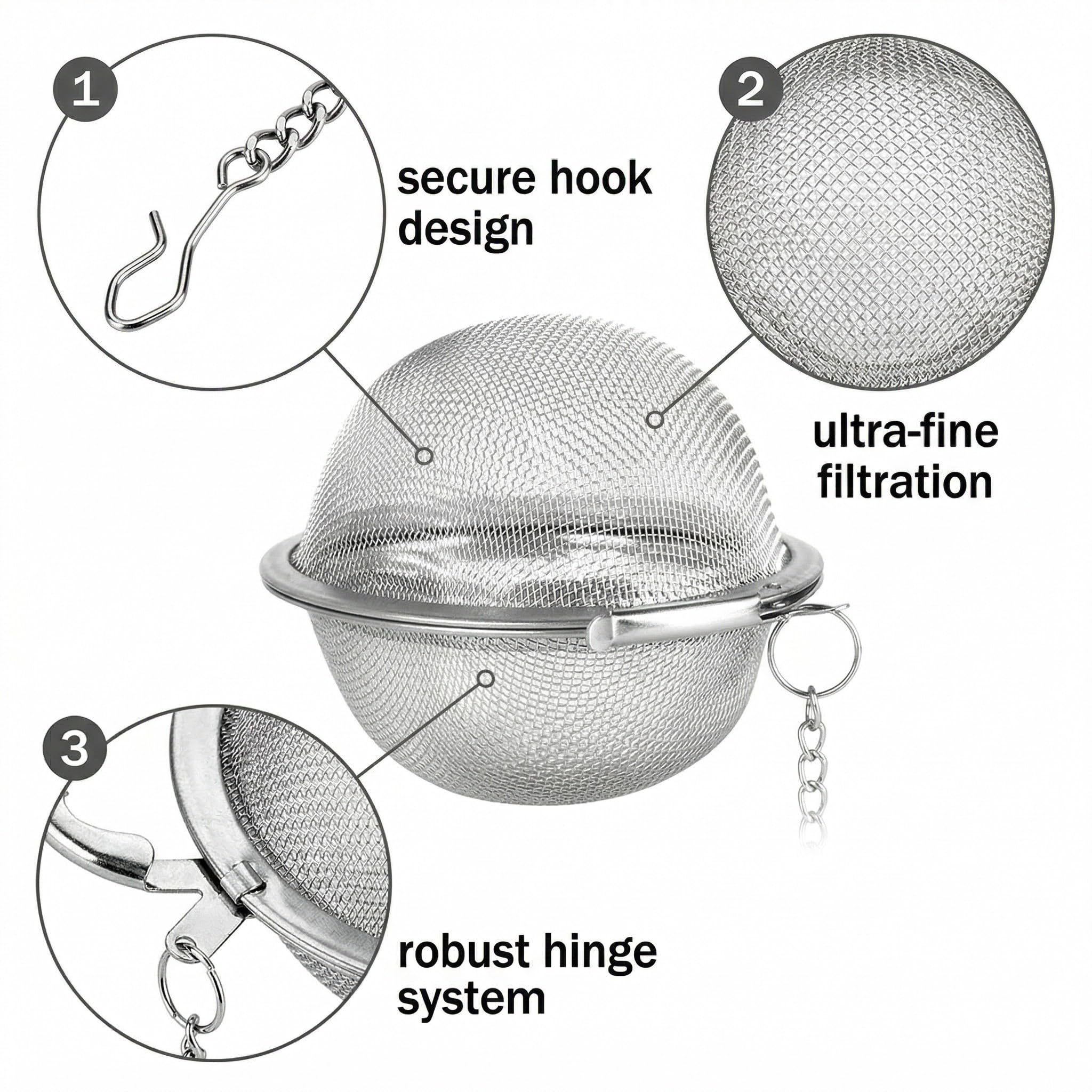 3 Piezas Bolas Infusoras de Acero Inoxidable, Colador de Té con Cadena y Gancho, Filtro Reutilizable para Hojas de Té, Hierbas y Especias