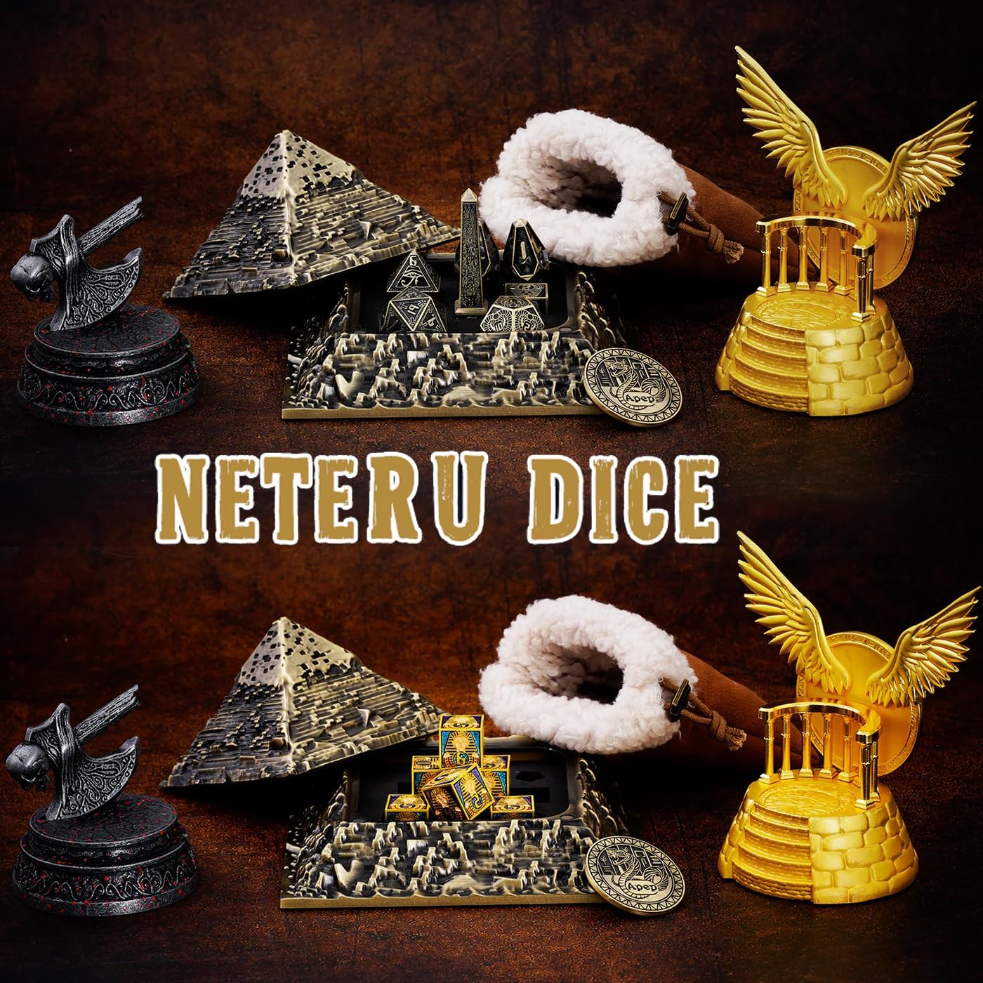 IRONTOWN 6 Sided Dice Set Neteru Dice Metal DND Dice Set Hollow Polyhedral Dice Set for Role Playing Game TTRPG Tabletop Games