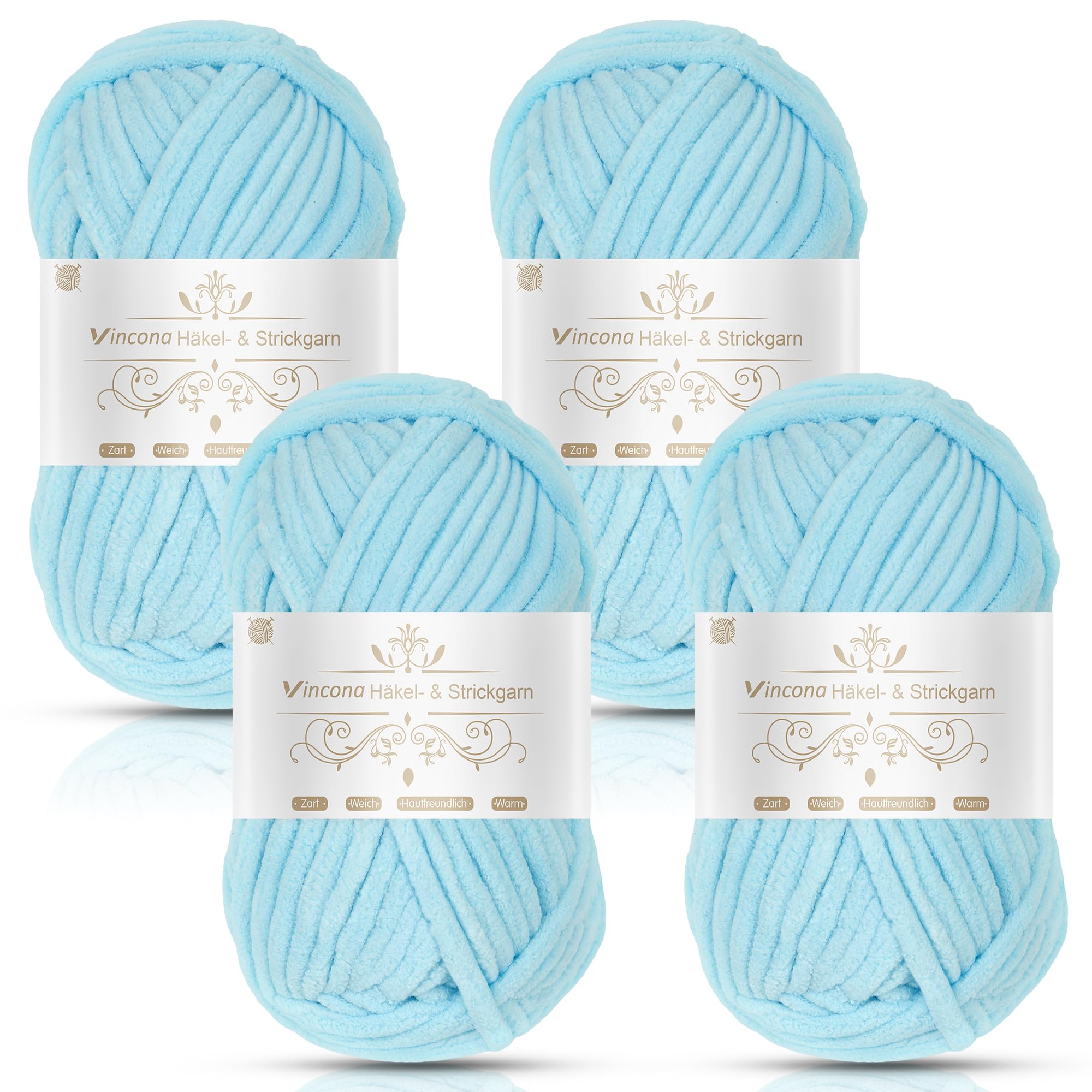 Vincona Chunky Yarn 4 x 100g Multi-Colored Soft Chunky Wool for Hand Knitting, Thick Yarn for Knitting 100g Balls, Soft Fluffy Velvet Thick Knitting Yarn for Crochet Blankets, Amigurumi Aqua Blue
