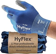 Ansell HyFlex 11-618 Mechanics’ Nylon Gloves, Abrasion-Resistant Protective Gloves with PU Coating, Safety Gloves for Precision Work, Touchscreen Work Gloves, 12 Pairs, Size M