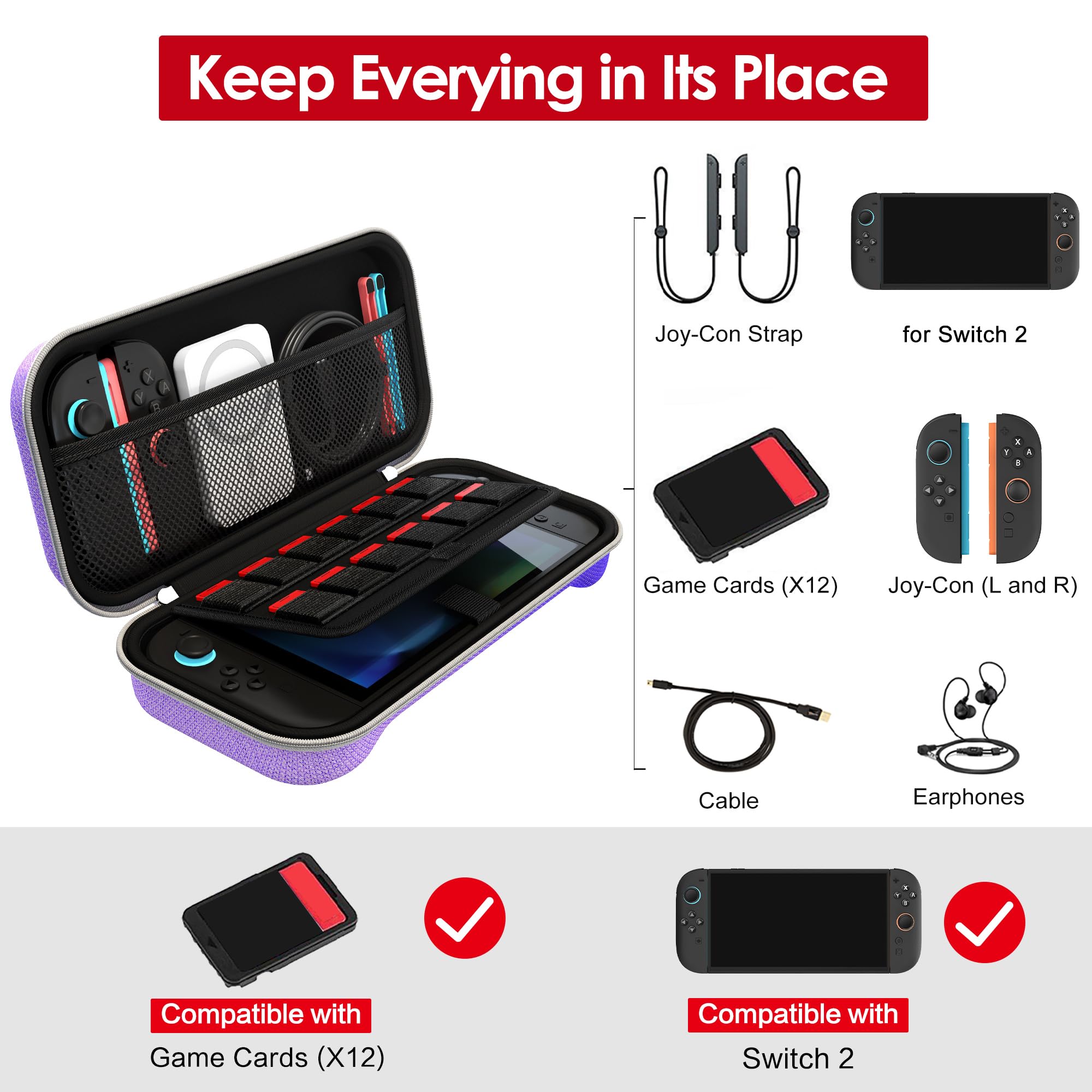 ivoler Pochette Etui de Transport pour Nintendo Switch 2 -Dégradé de Violet