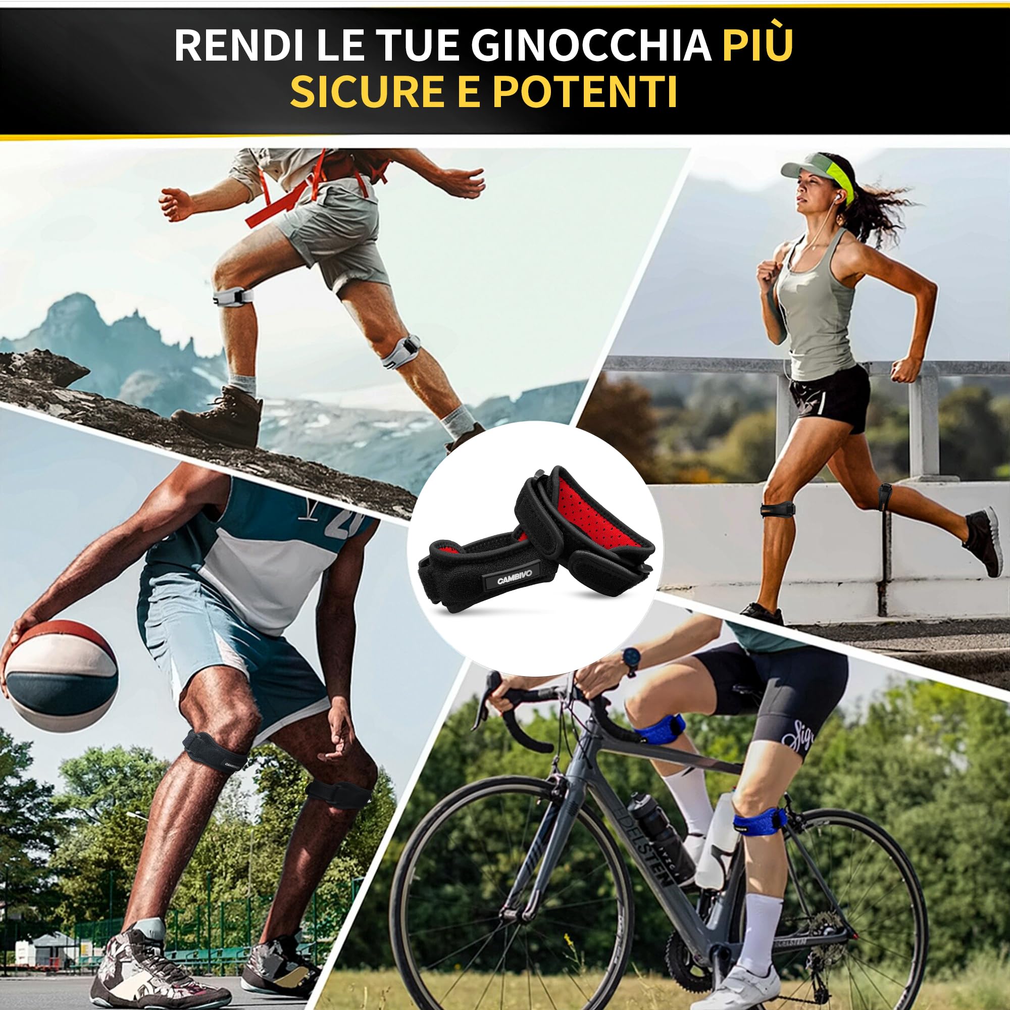 CAMBIVO Tutore Ginocchio Rotulea Regolabile 2 Pezzi, Ginocchiera Ortopedica con Cuscinetto di Compressione, Ginocchiera Rotulea per Tendinite, Infortunio Sportivo, Corsa, Sport