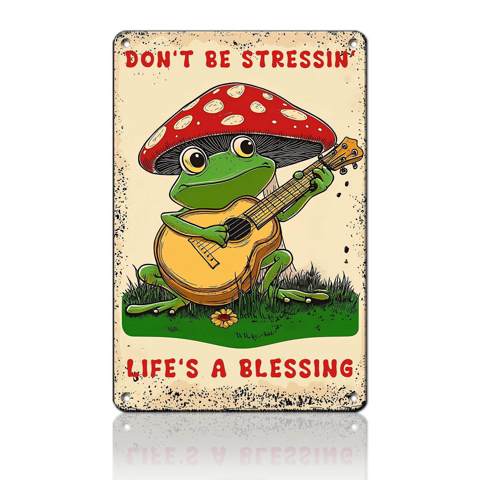 Anceky Don't Be Stressing Life Is a Blessing Frog Tin Sign Funny Metal Sign Retro Wall Decor for Cafe Kitchen Home Yard Garage 12×16 Inch