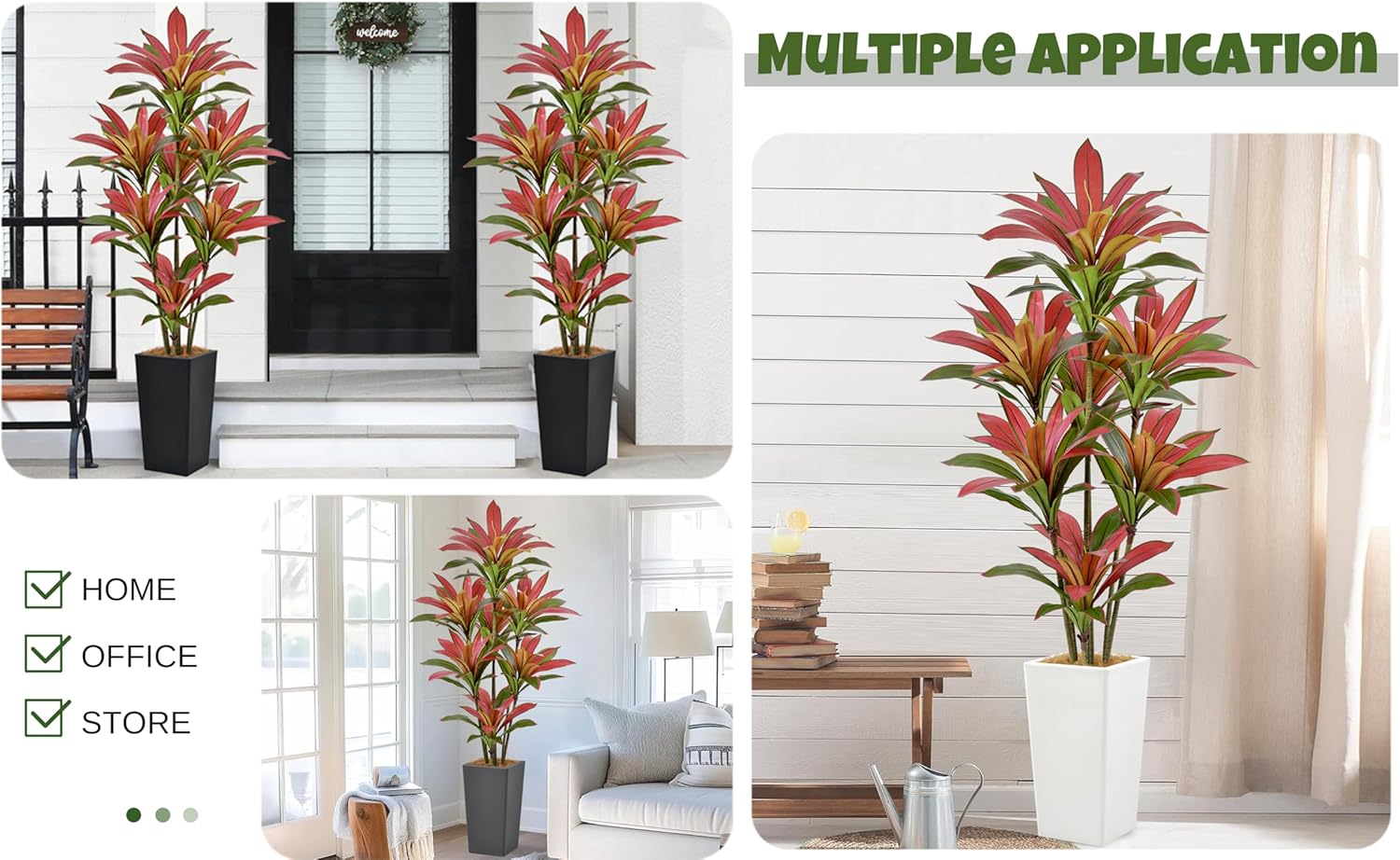 Artificial Red Dracaena Tree 6FT with 114 Leaves & 7 Heads & White Tall Planter Cover with Coconut Fiber Tall Faux Tropical Silk Bicolor Plant 72 Inch for Indoor Home Office Porch Mall Decor - Image 8