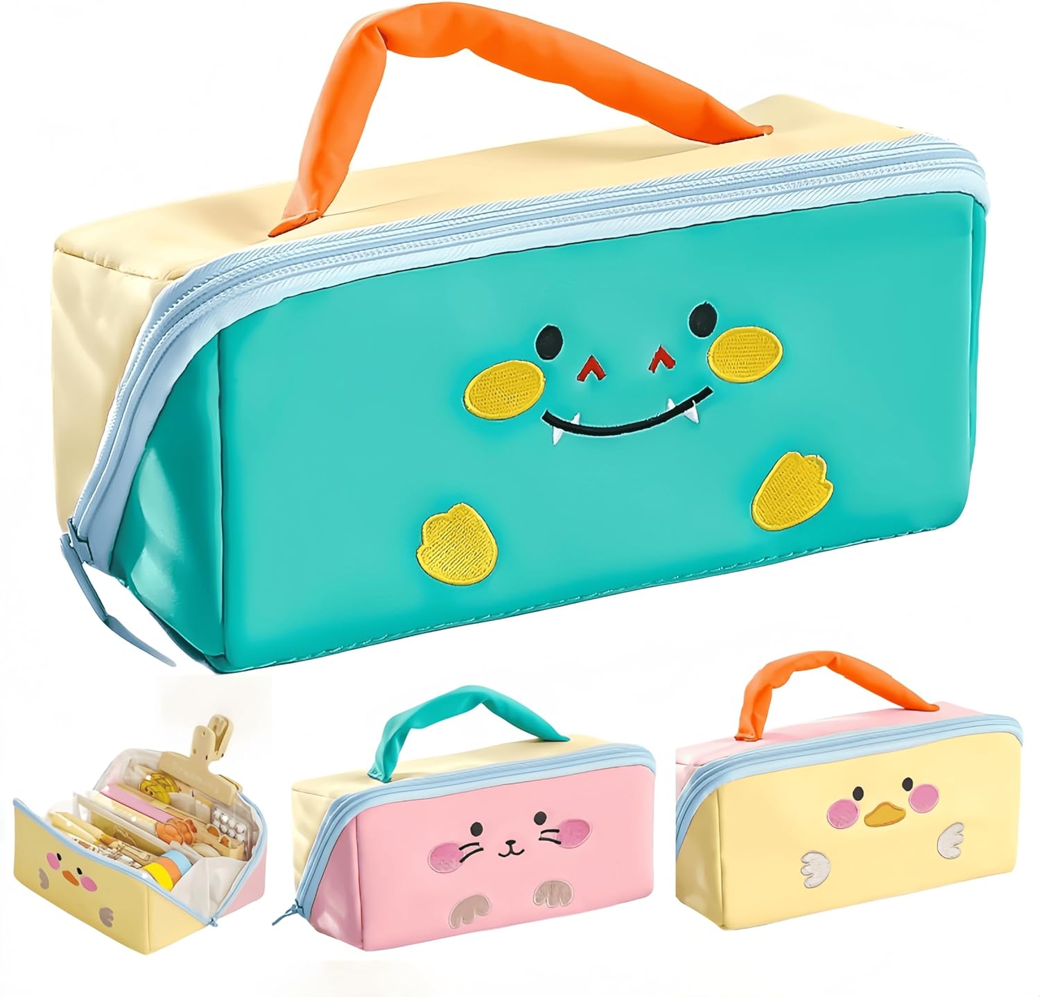 VTYFRY かわいいかわいいペンケースポーチ ハンドル付き 漫画 動物 大容量 ペンボックス ホルダー オーガナイザー