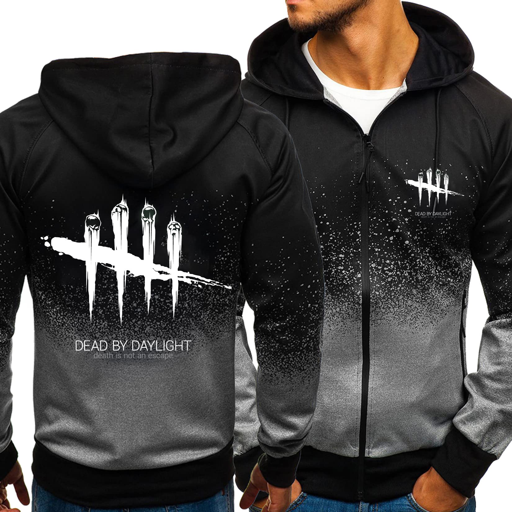 Myyly Men's Grey Sweatshirts For Dead Daylight Pullover Hoodie Boys Zip Up Jacket Tops Teen Hooded Jumpers Novelty Tracksuit Spring Long Sleeve Athletic Outerwear With Pockets,-Adults/M