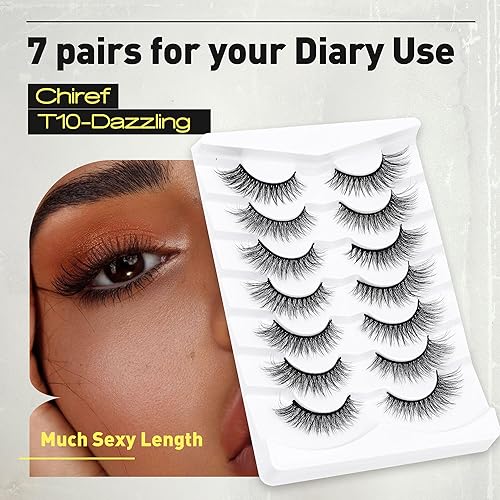 Miniatura 2 de Pestañas postizas suaves de visón sintético, pestañas postizas de 0.43 pulgadas, pestañas postizas rizadas esponjosas 3D, 7 pares T10-deslumbrantes