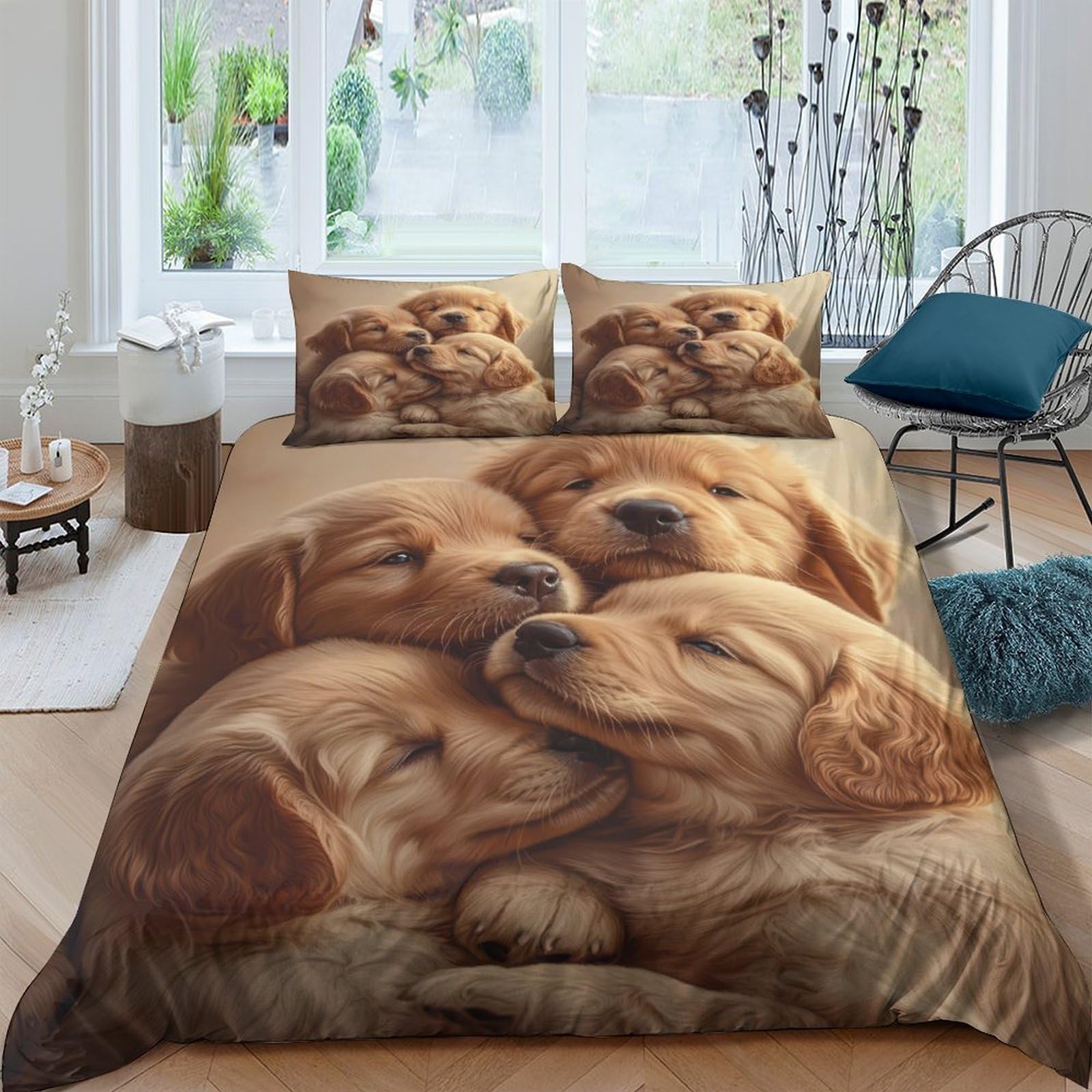 Ctjqhvkz Style-5 3D Printed Golden Retriever Fitted Sheet Microfiber Soft Breathable Puppy Bed Cover For Bedroom Dorm Mattress Protection Decor Single（135X200cm）