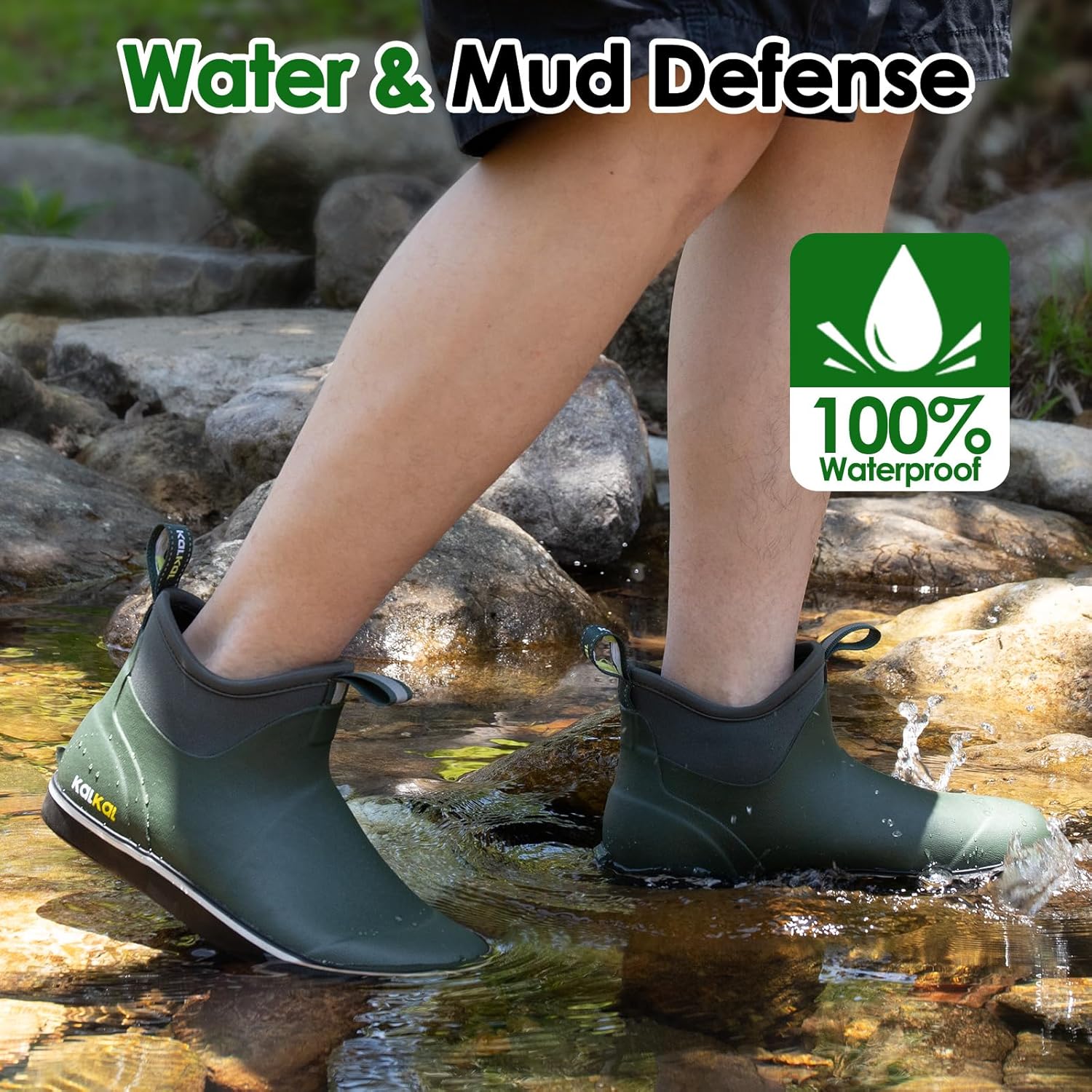 Kalkal Men's Deck Boots, Waterproof Fishing Rain Boots with High Traction, Men's Rubber Boots For Gardening Fishing Boating Camping Sailing - Image 7